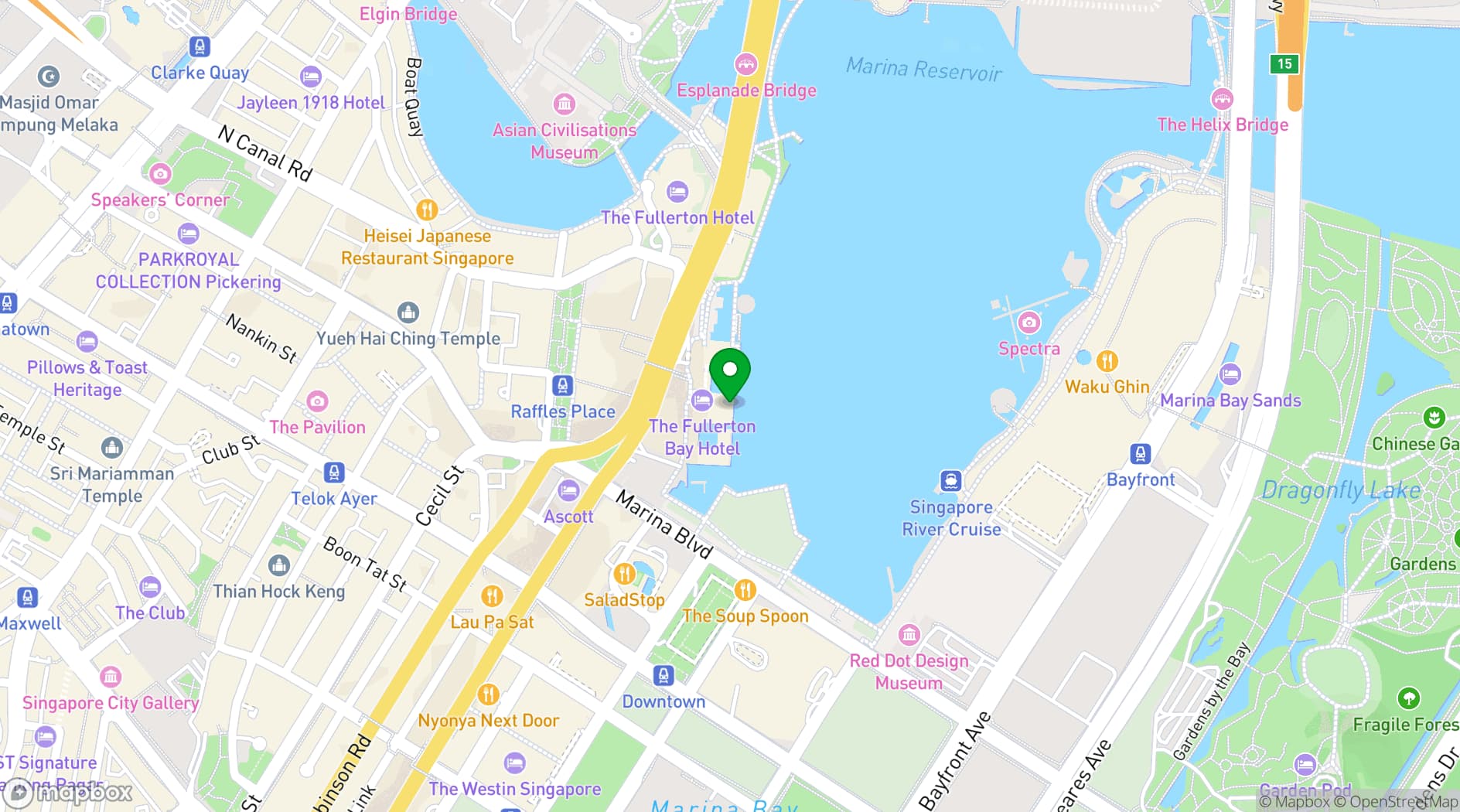 Map showing The Fullerton Hotel Singapore