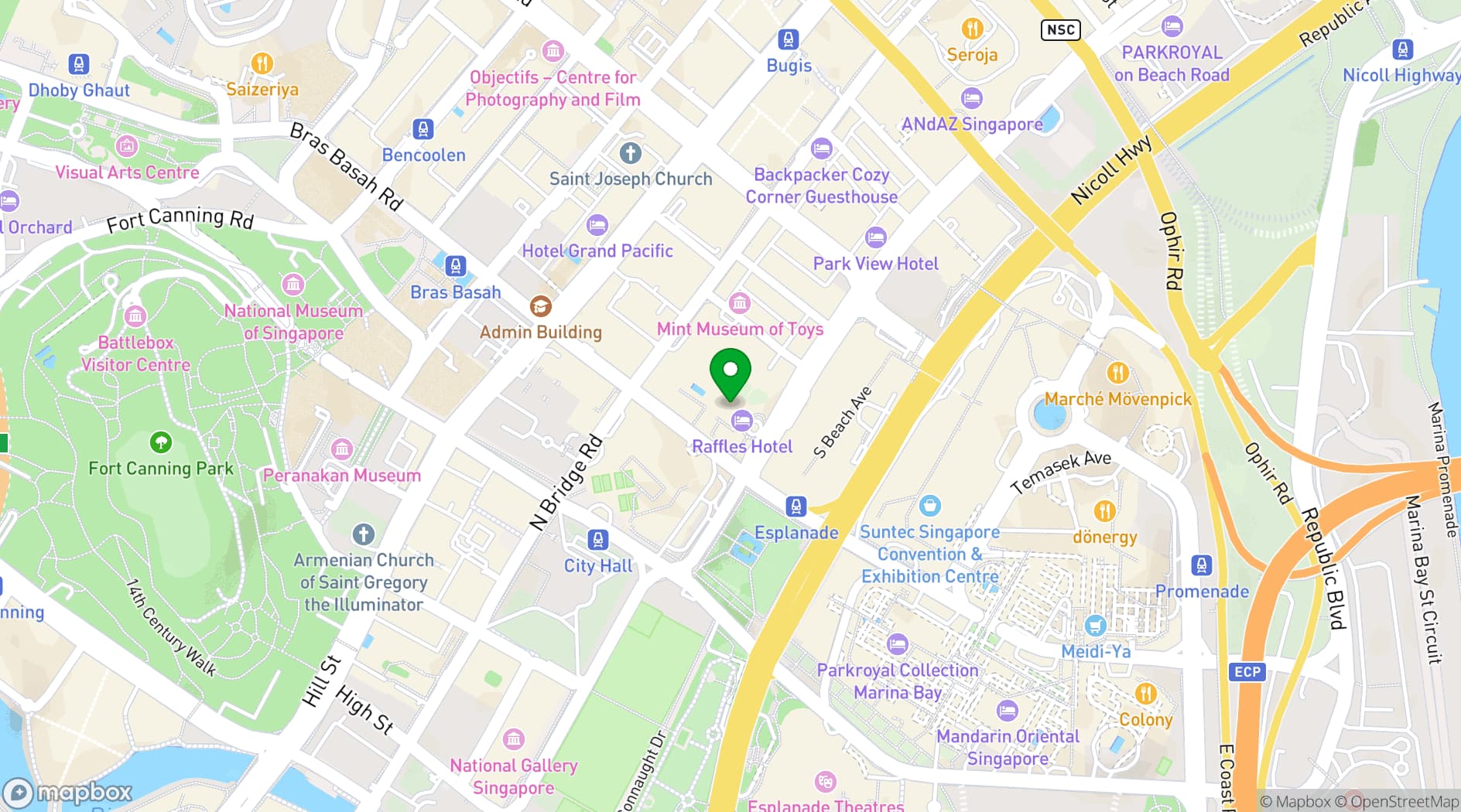 Map showing Raffles Singapore