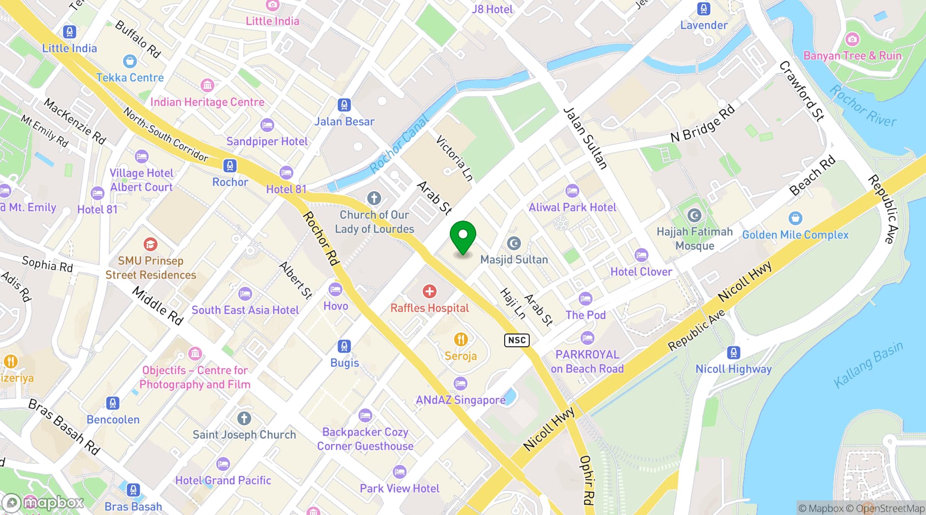 Map showing Village Hotel Bugis