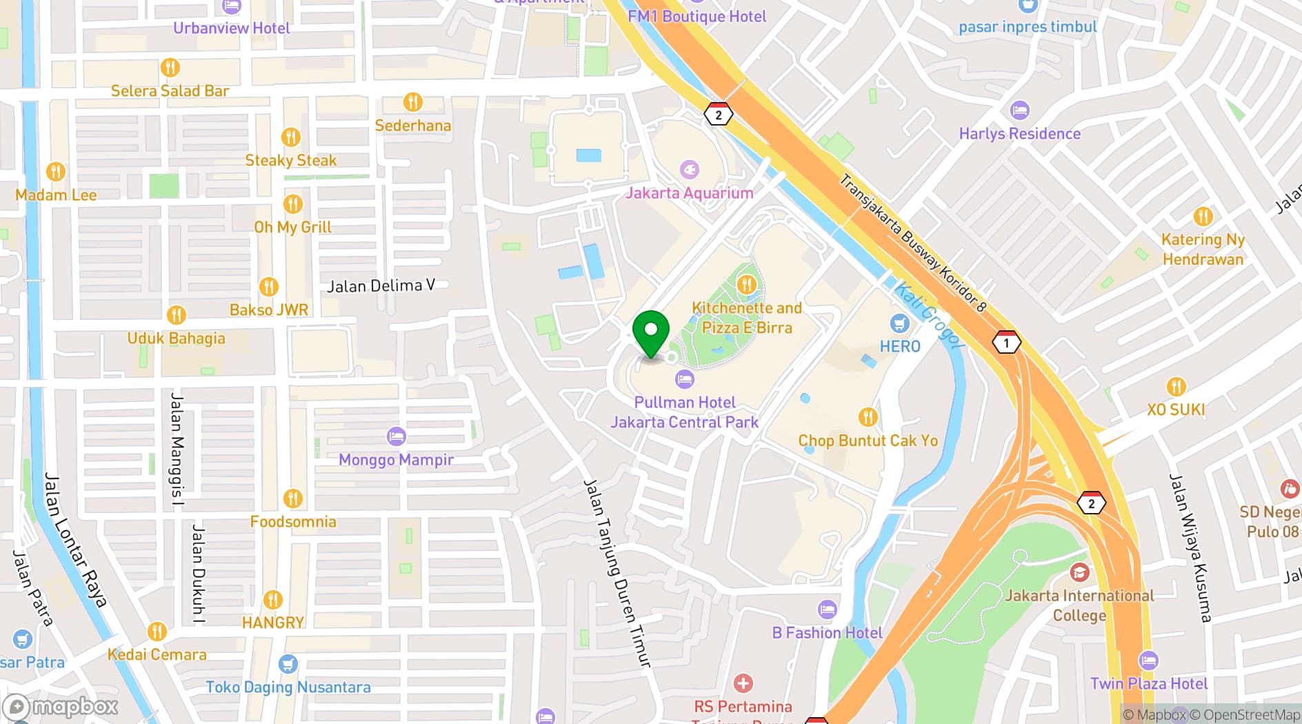 Map showing Pullman Jakarta Central Park