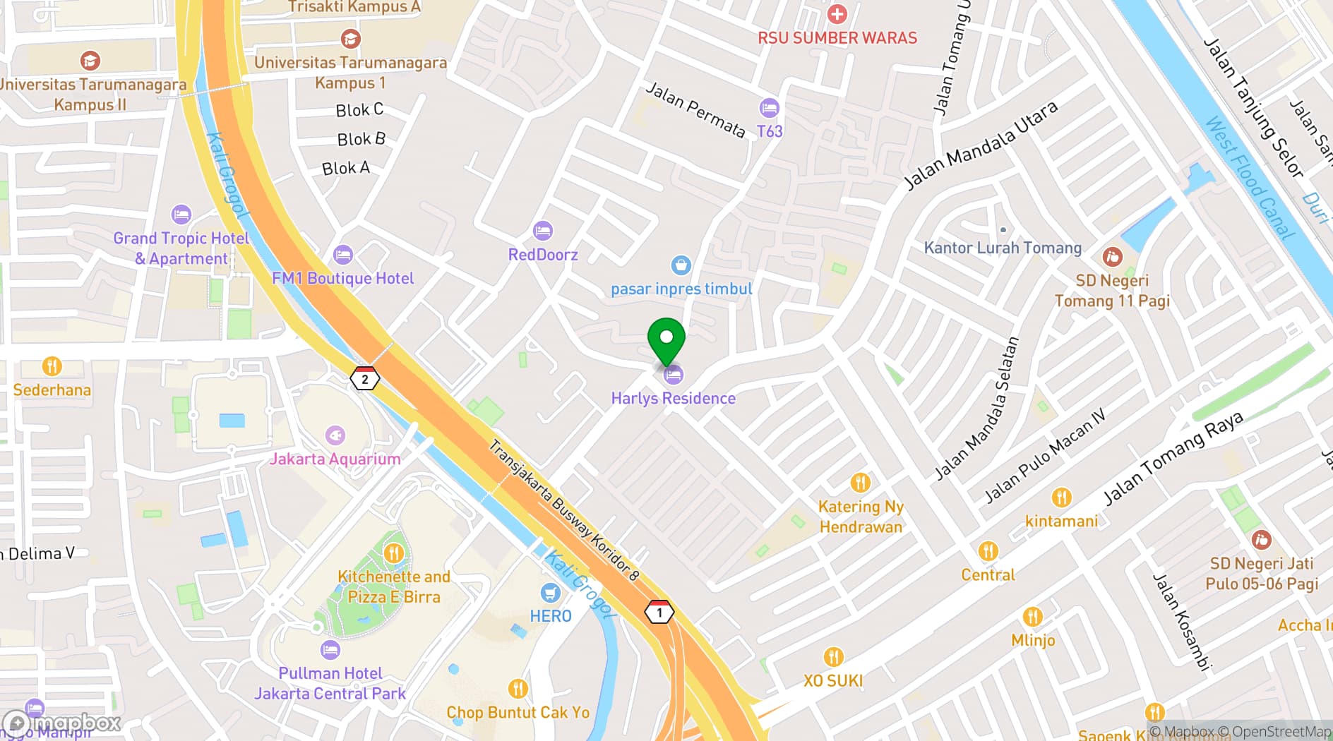 Map showing Harlys Residence