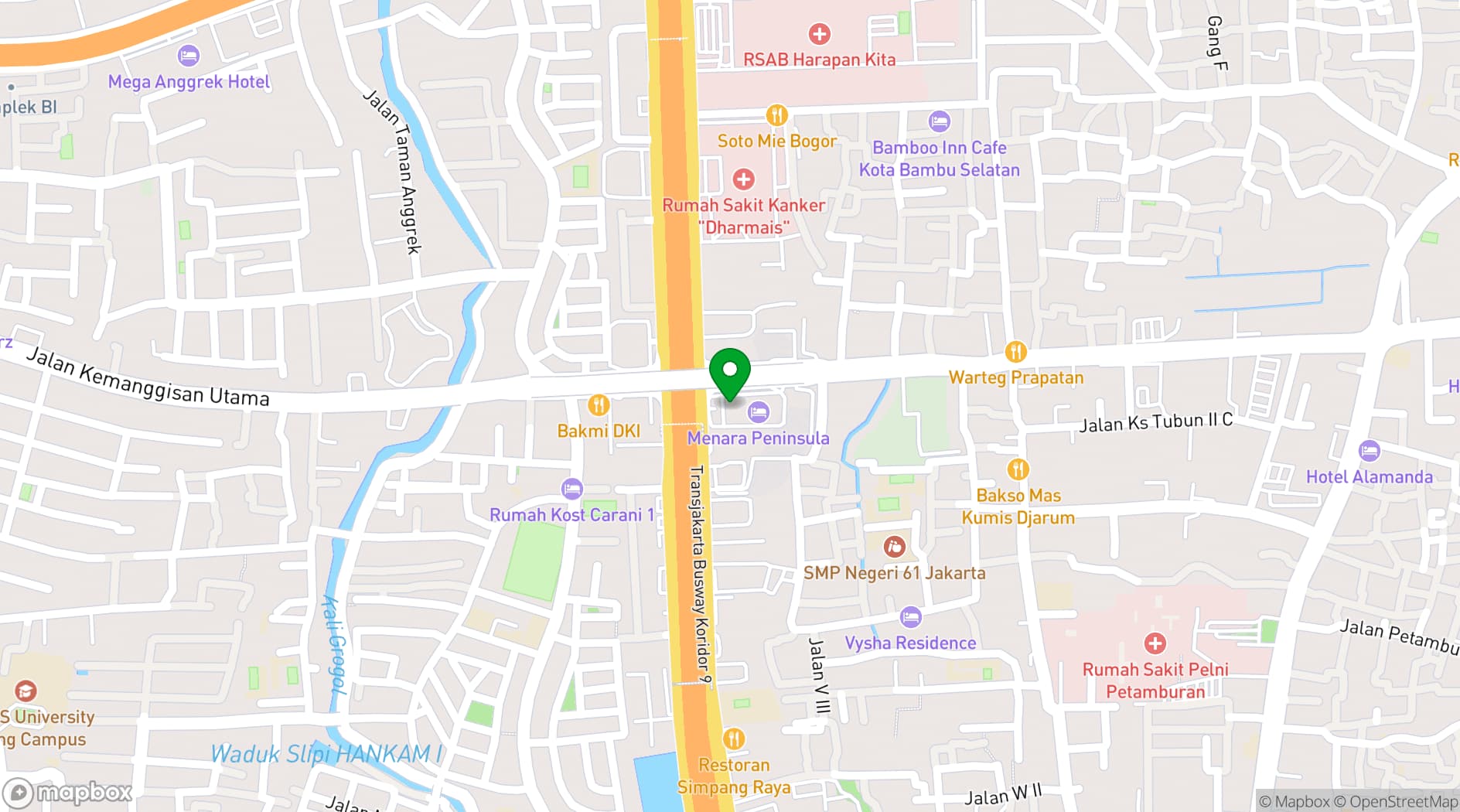 Map showing Menara Peninsula Hotel Jakarta