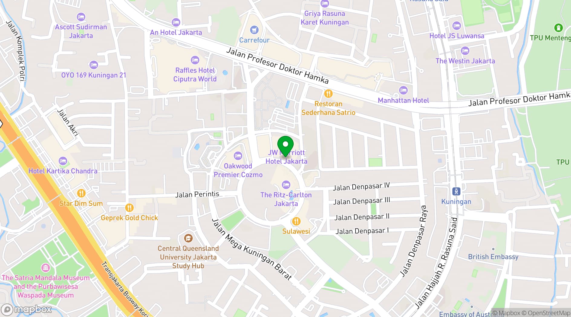 Map showing JW Marriott Hotel Jakarta