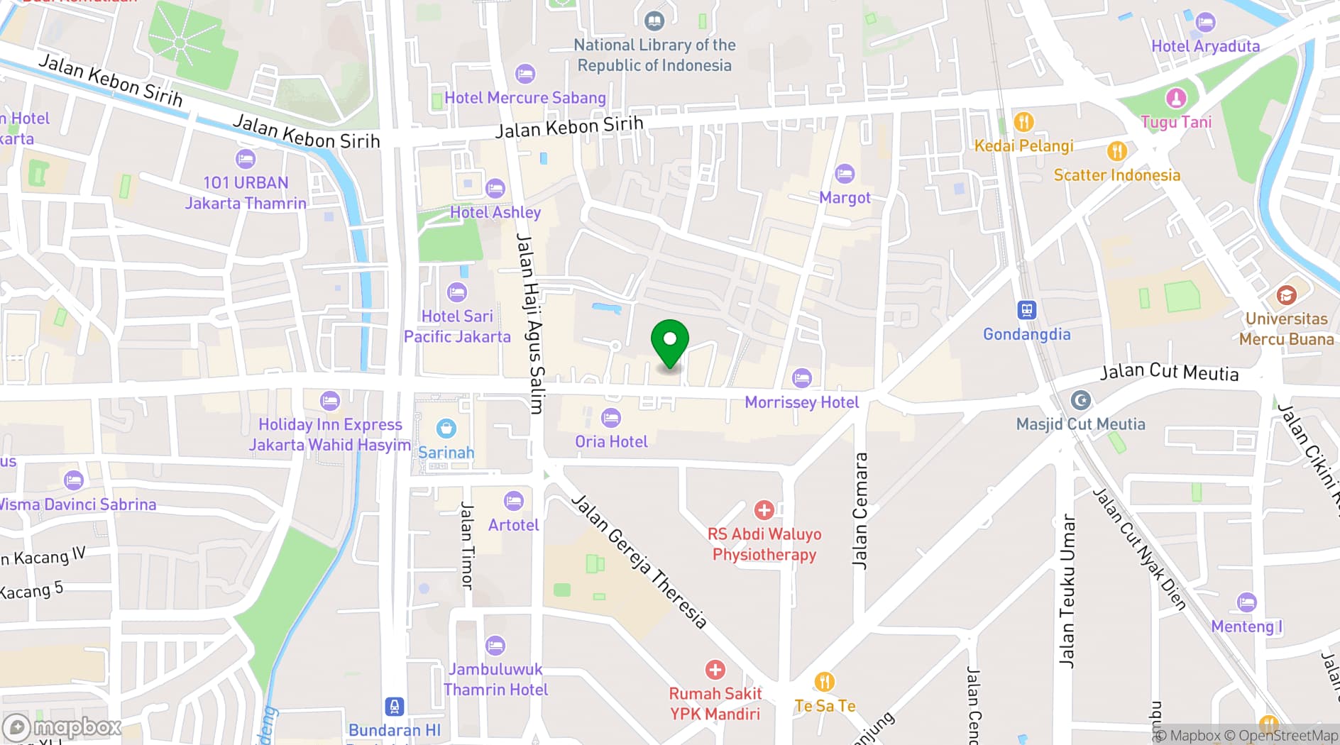 Map showing Aloft Jakarta Wahid Hasyim