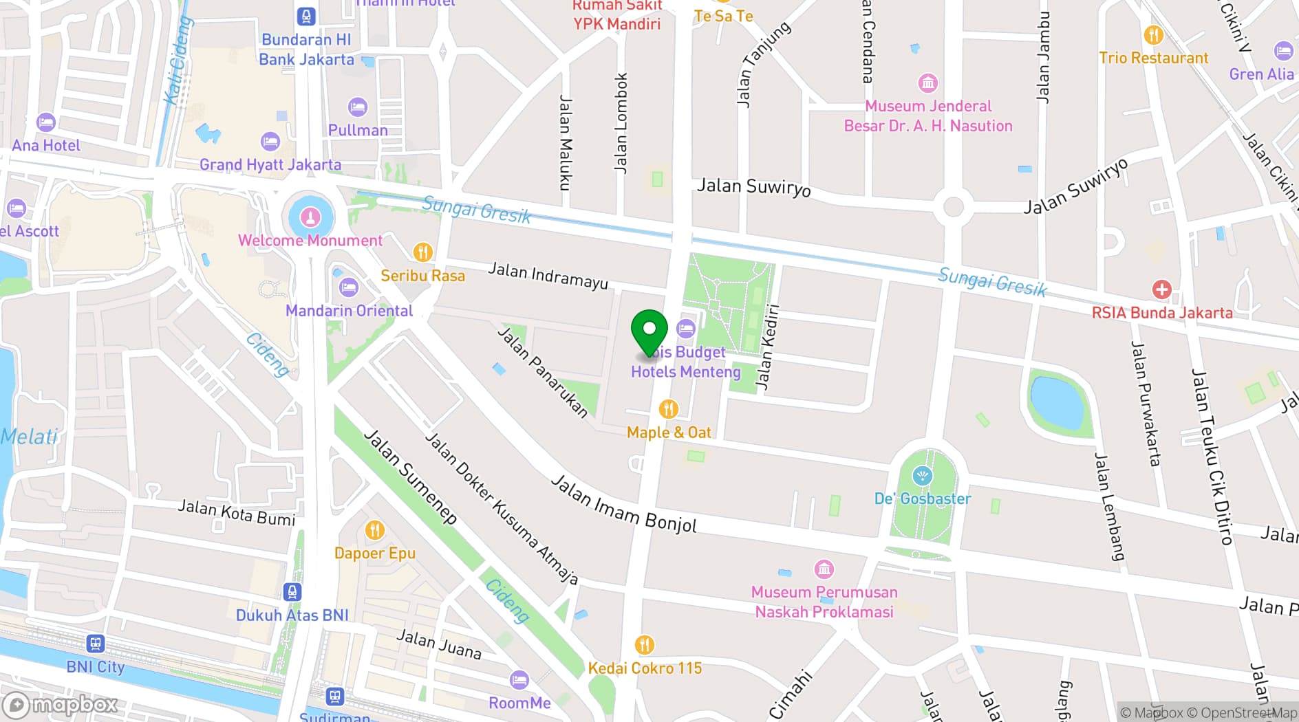 Map showing Hotel Des Indes Menteng