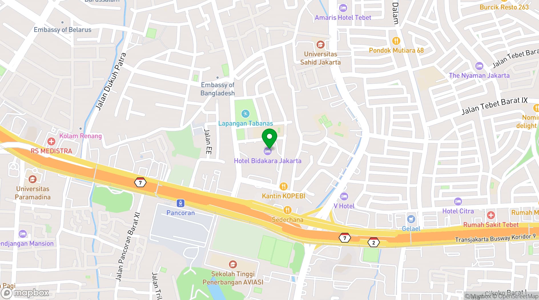 Map showing Hotel Bidakara Jakarta