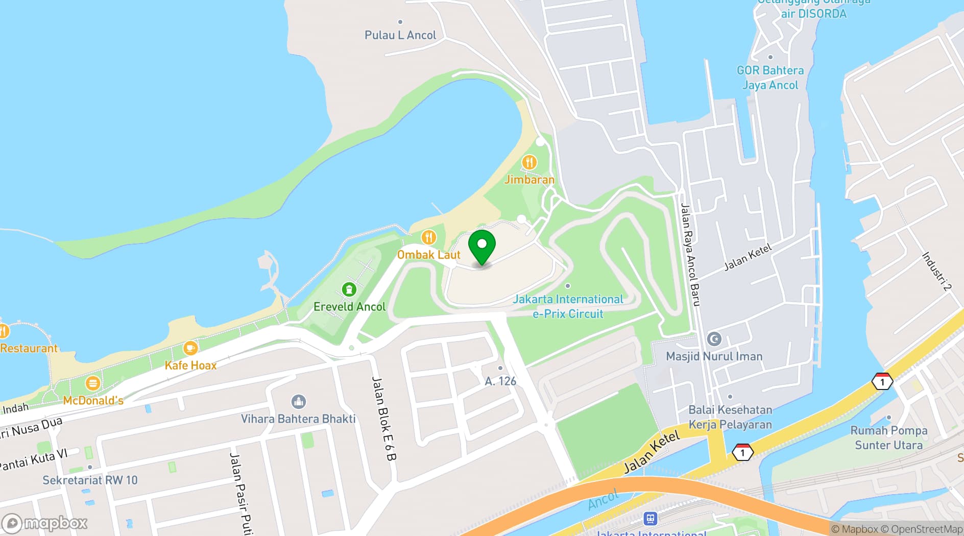 Map showing Beach City International Stadium