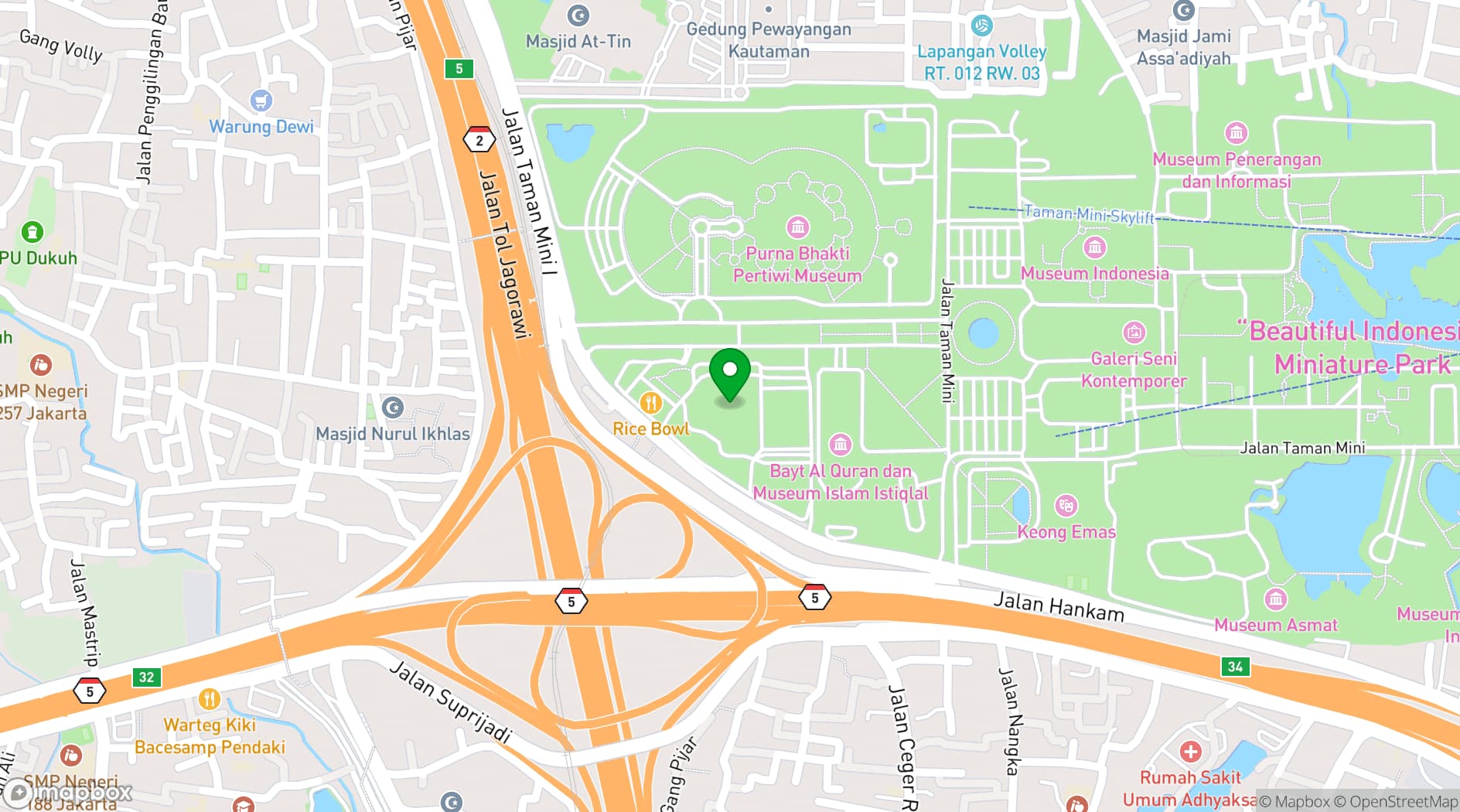 Map showing Oakwood Hotel & Apartments Taman Mini Jakarta