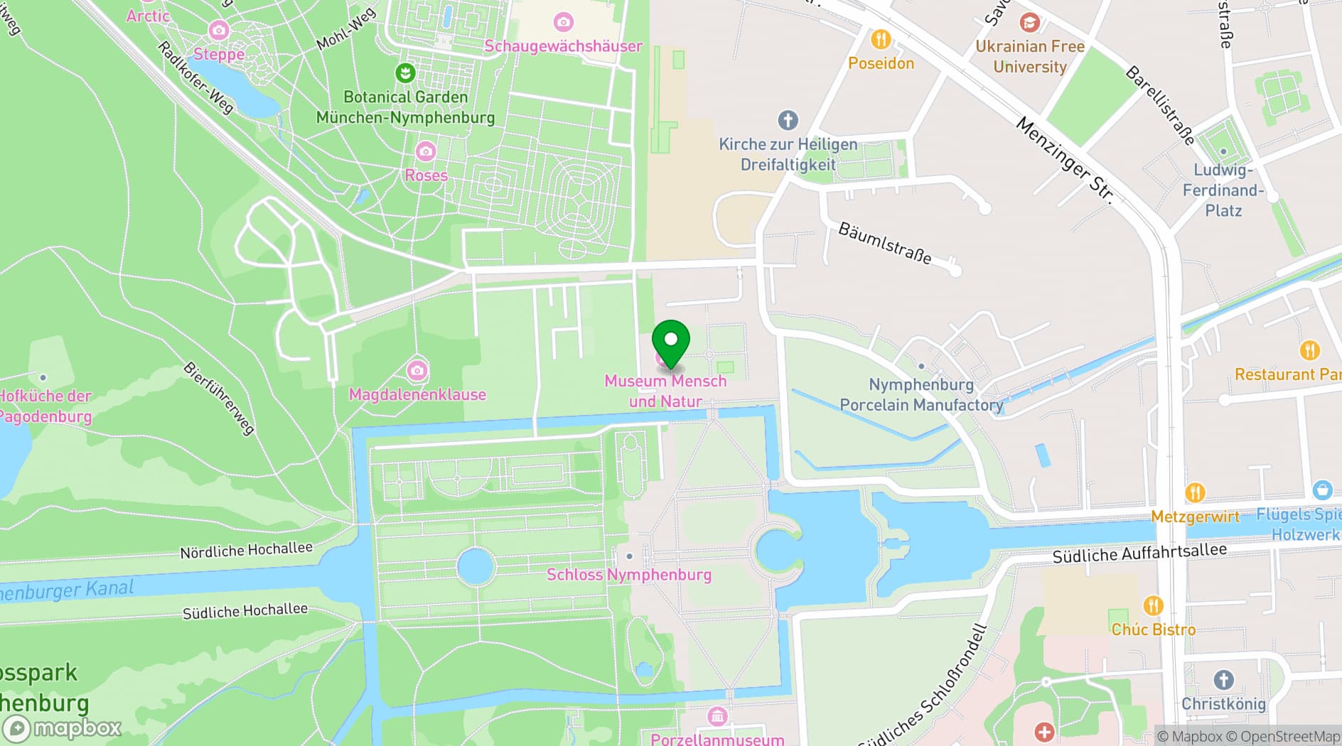 Map showing Nymphenburg Palace