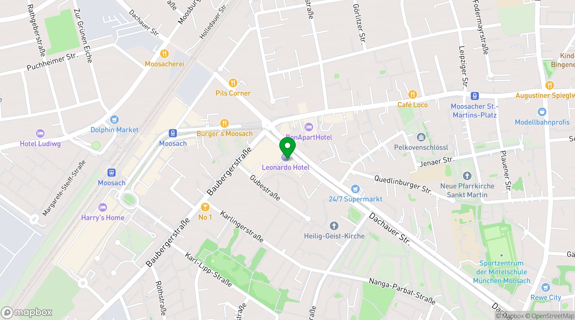Map showing Leonardo Hotel Munich City North