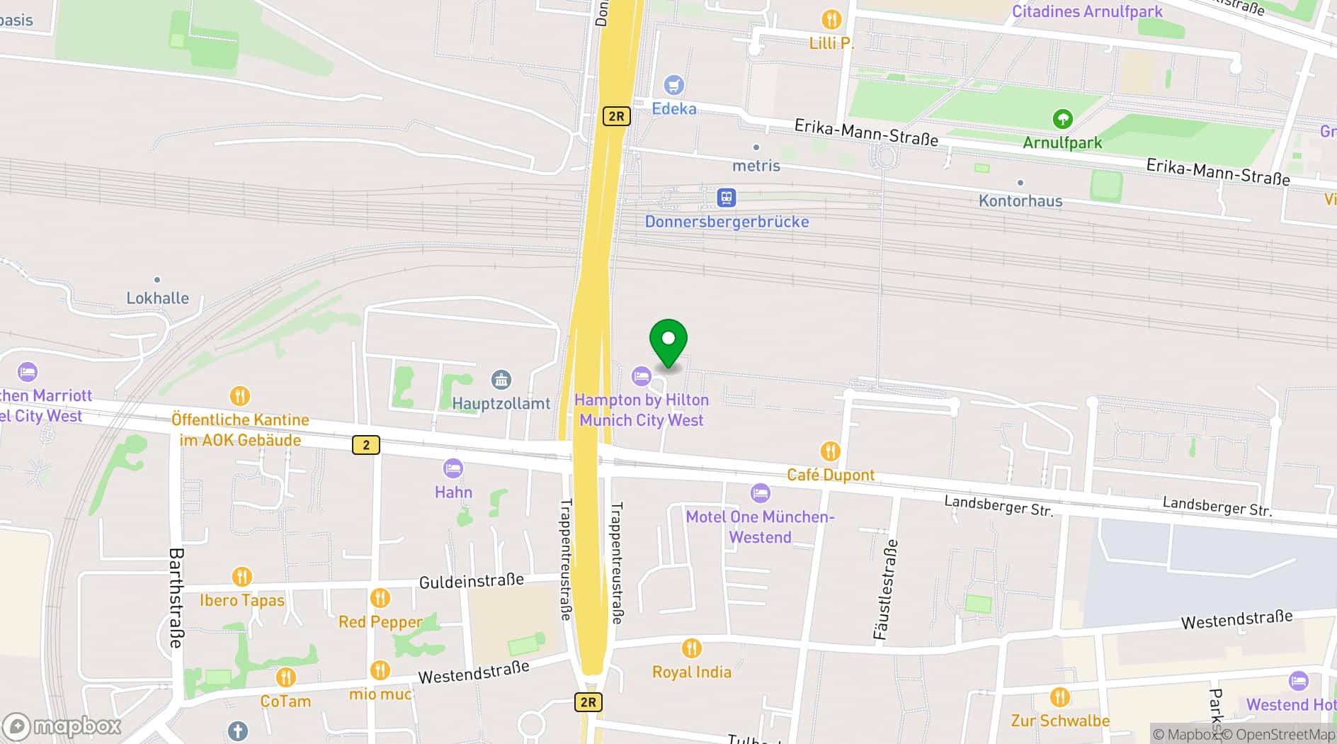 Map showing Hilton Garden Inn Munich City West
