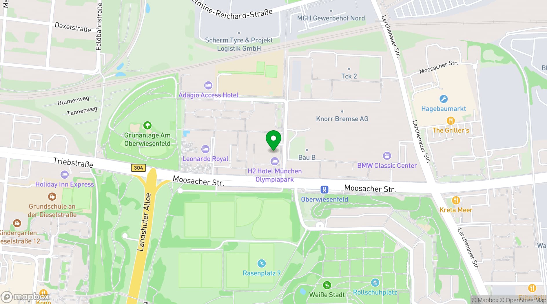 Map showing H2 Hotel München Olympiapark