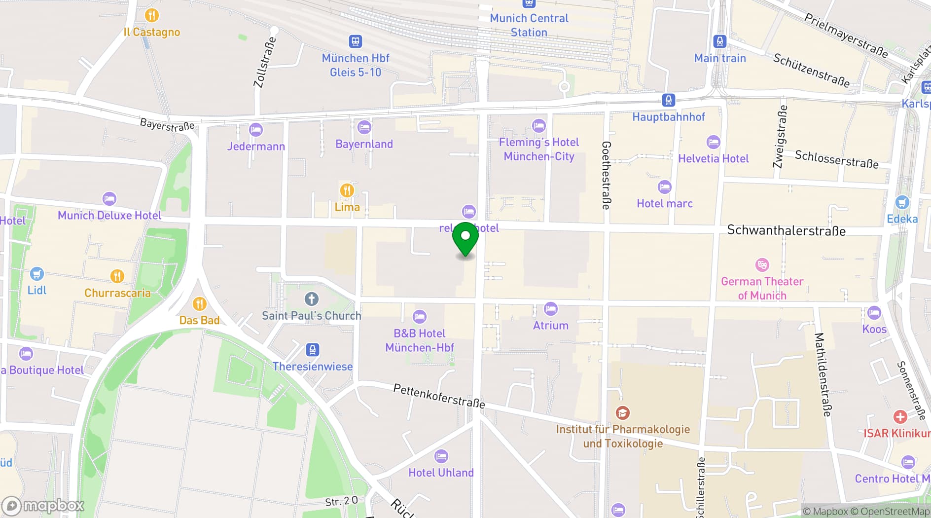 Map showing Atlas City Hotel Munich