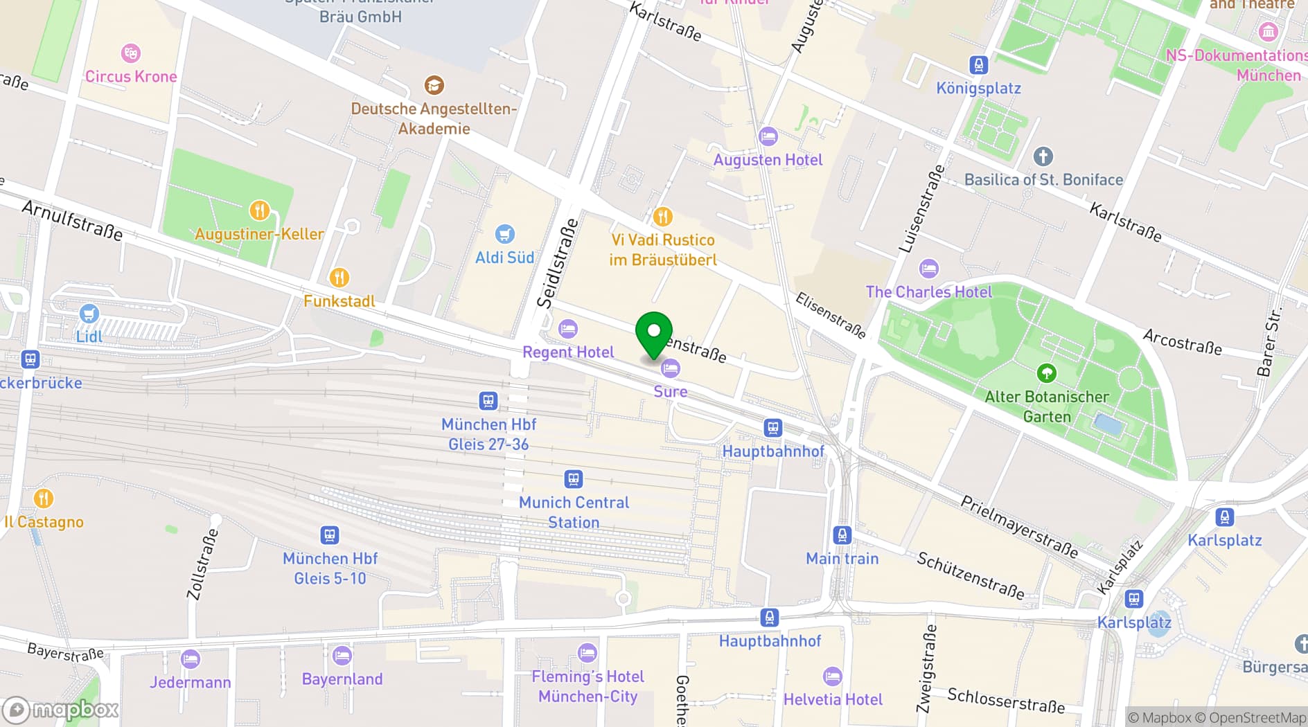 Map showing Palais Privat Club & Bar