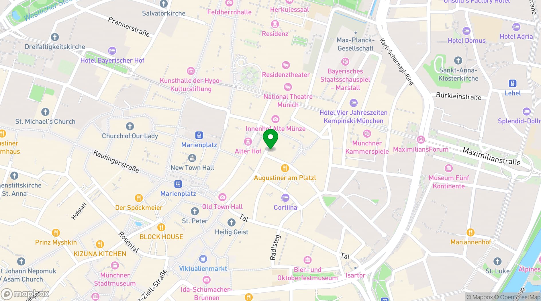 Map showing Platzl Hotel