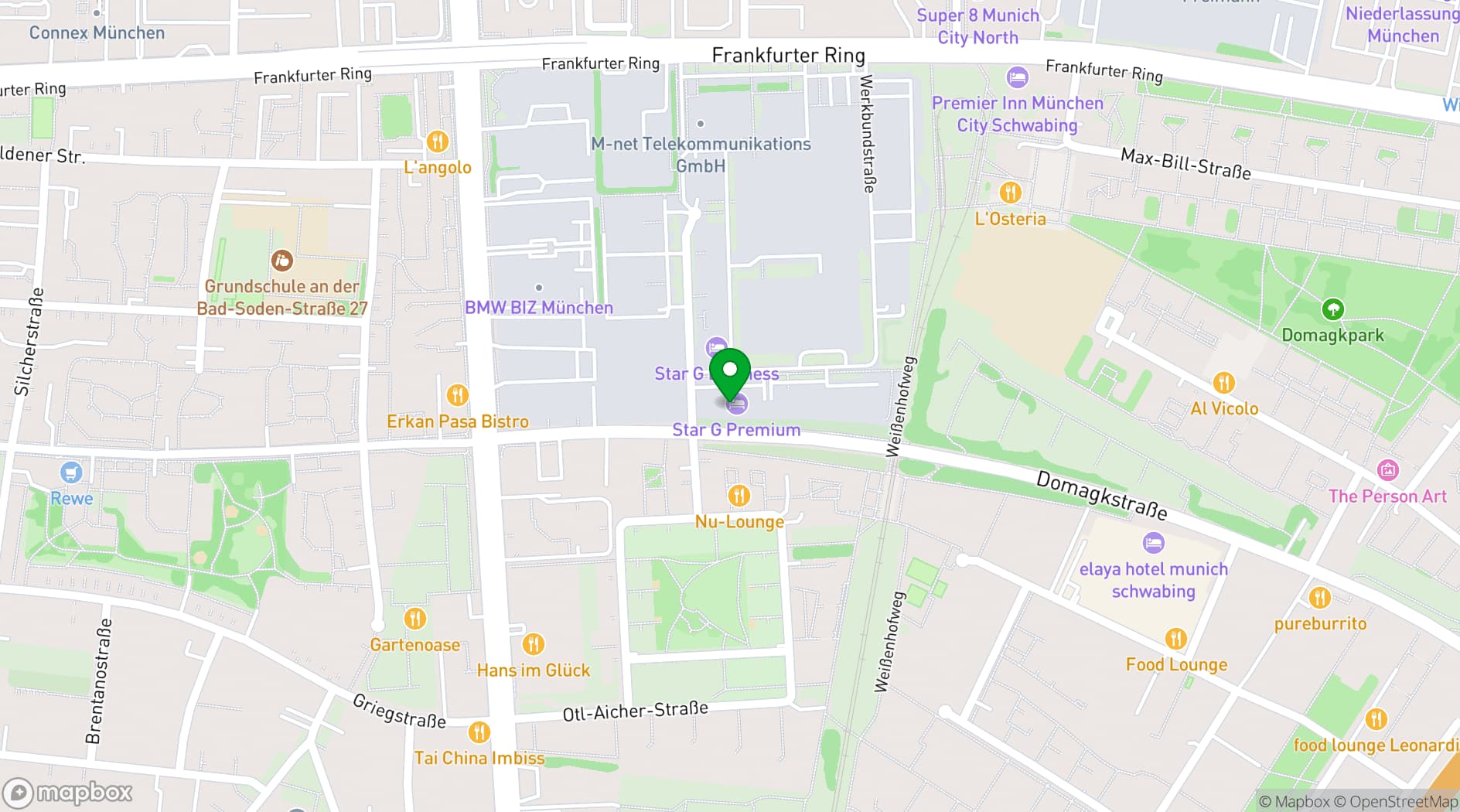 Map showing Star G Hotel Premium München Domagkstraße