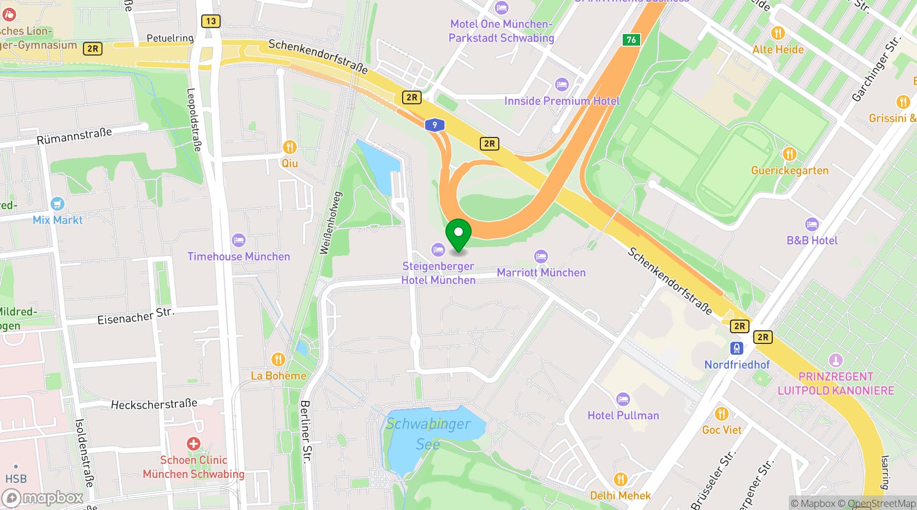 Map showing Steigenberger Hotel München