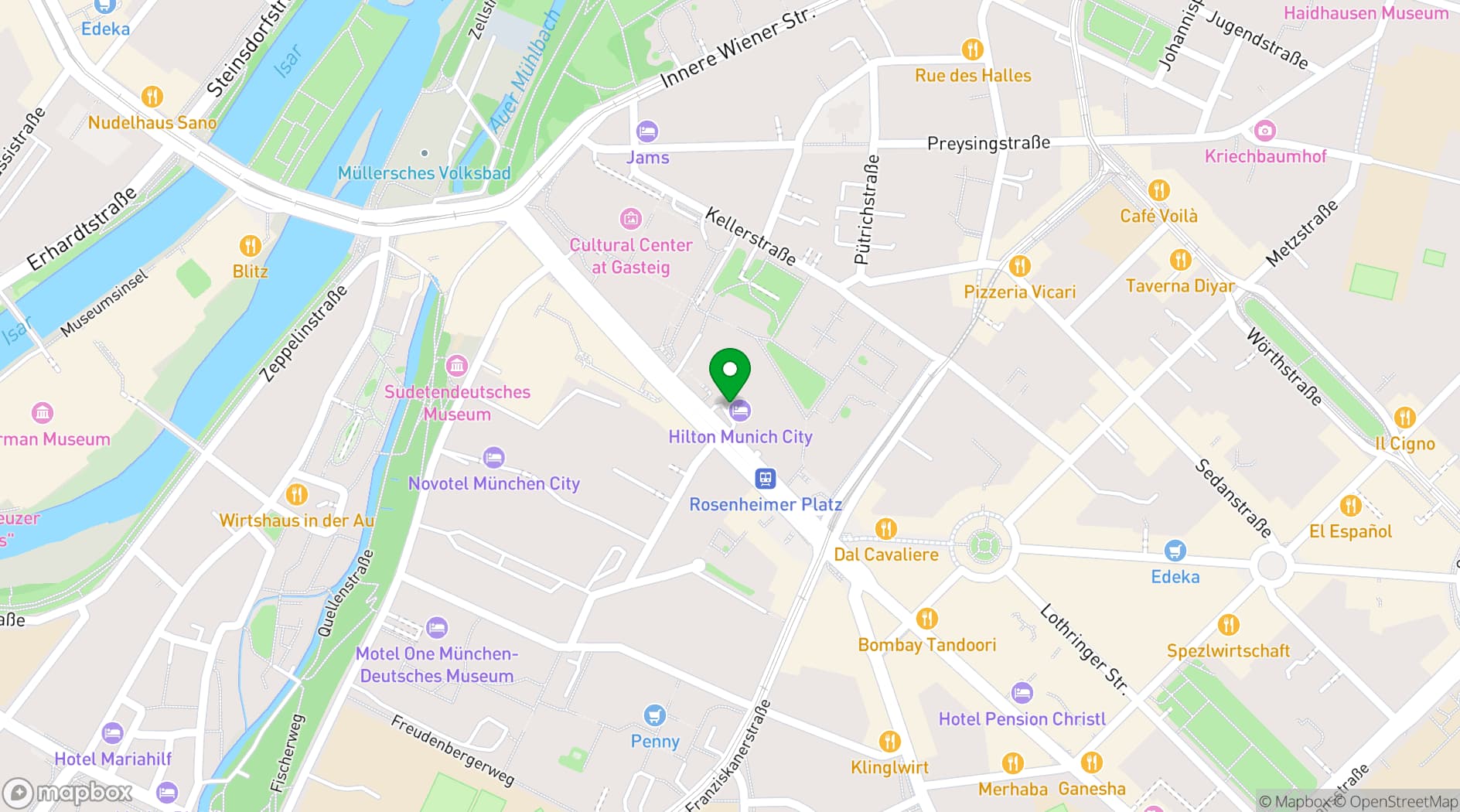 Map showing Hilton Munich City