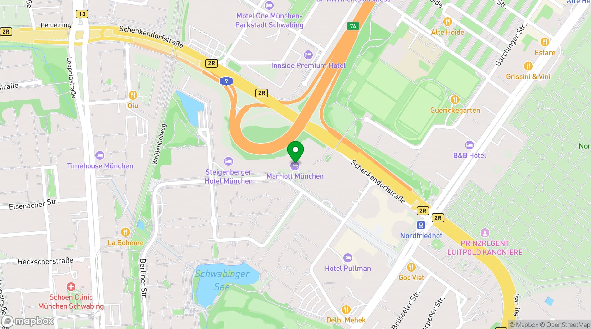 Map showing Munich Marriott Hotel