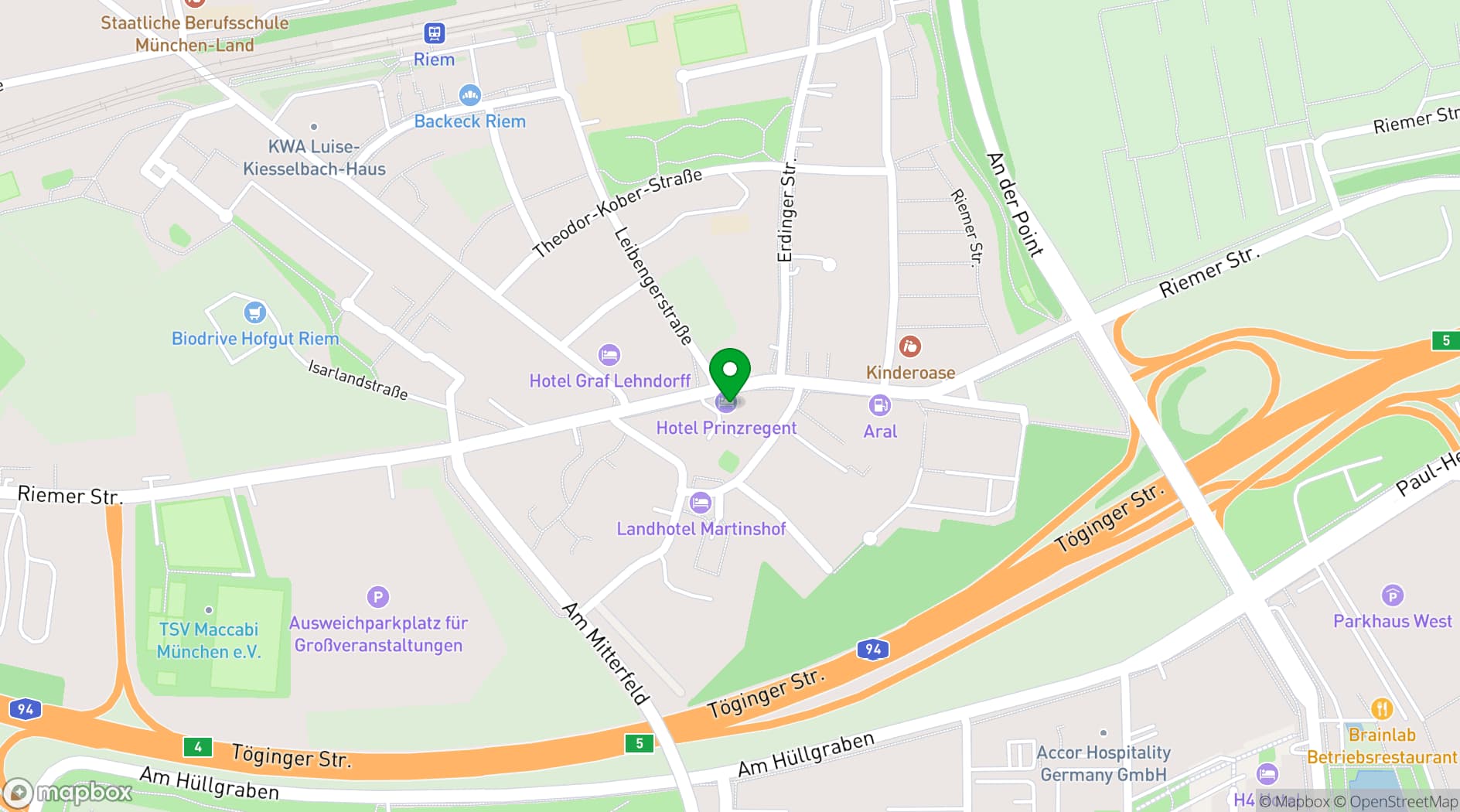 Map showing Hotel Prinzregent