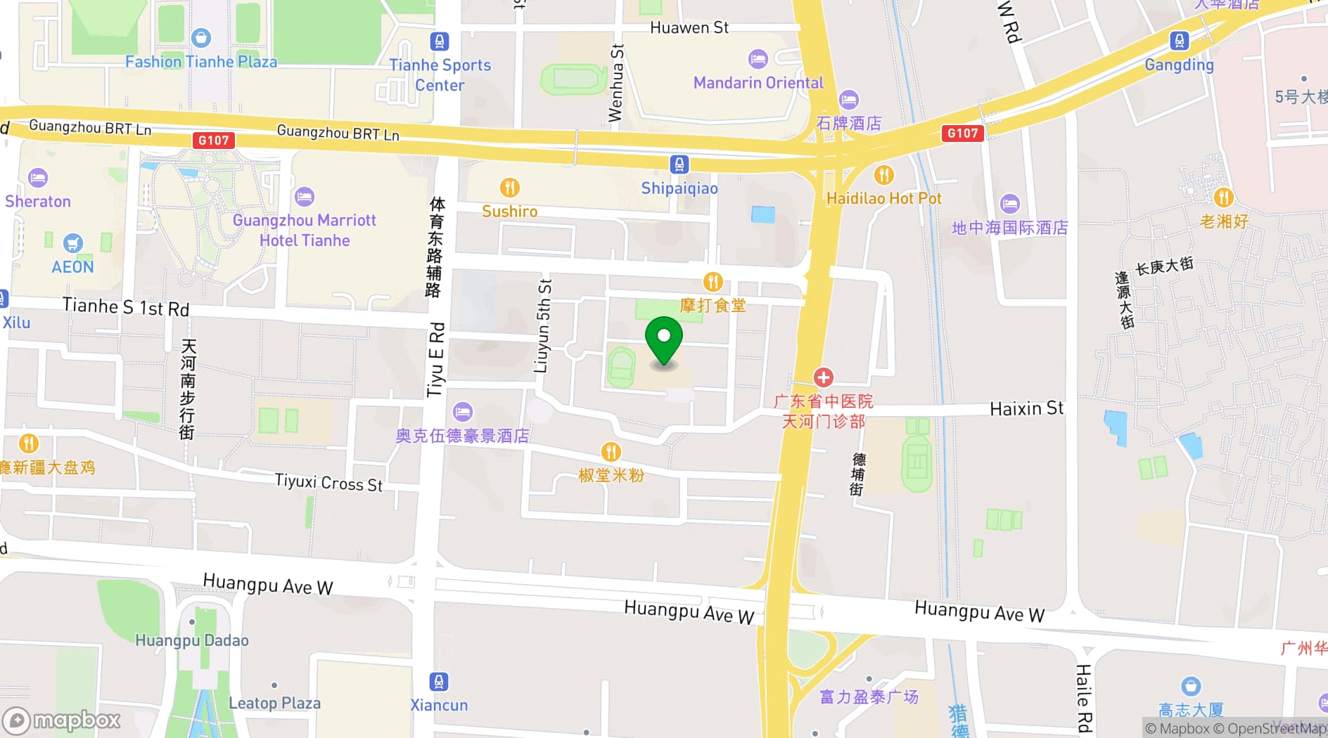 Map showing Guangzhou Marriott Hotel Tianhe
