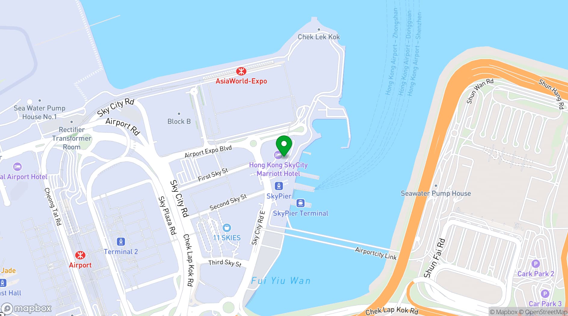 Map showing Hong Kong SkyCity Marriott Hotel