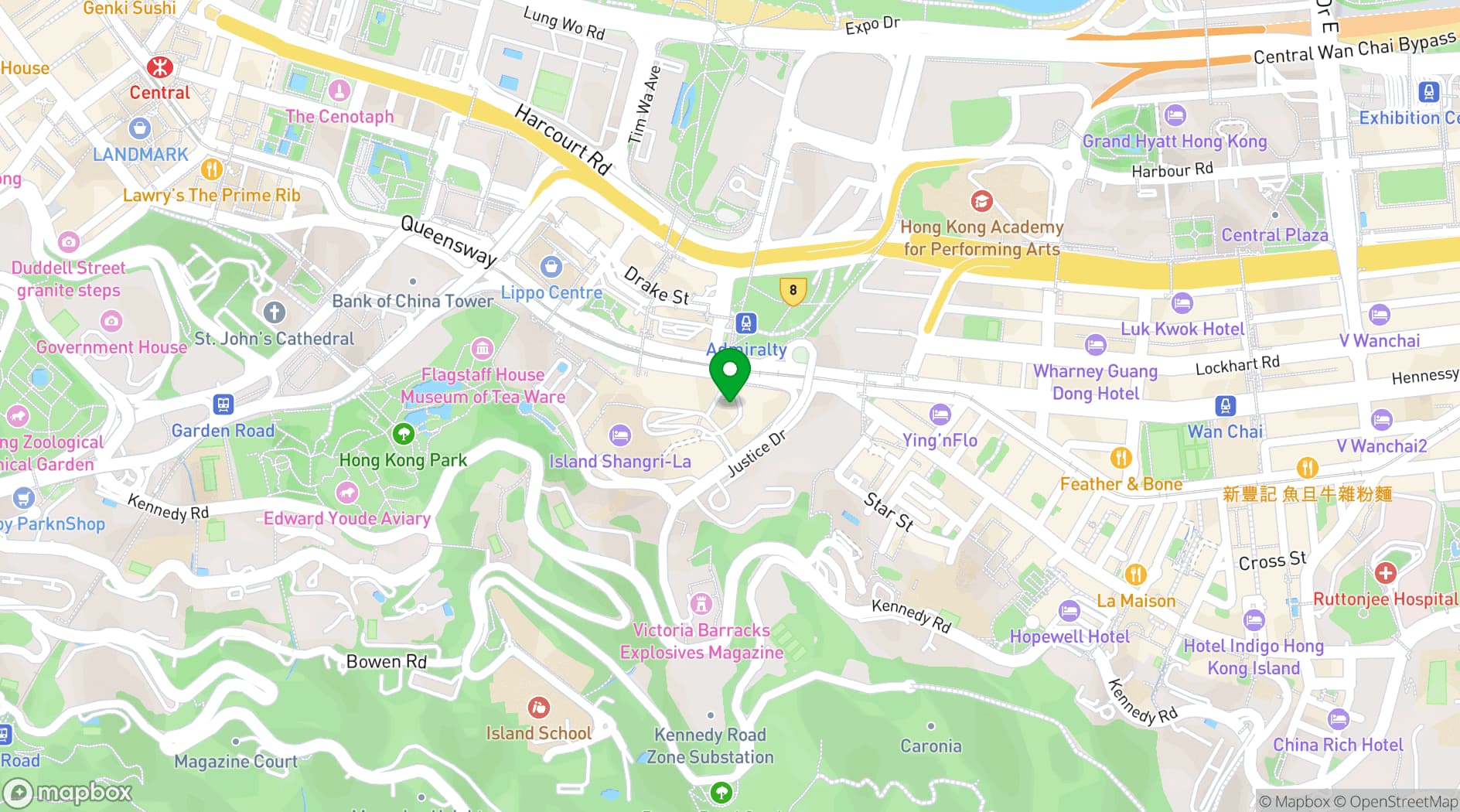 Map showing JW Marriott Hotel Hong Kong
