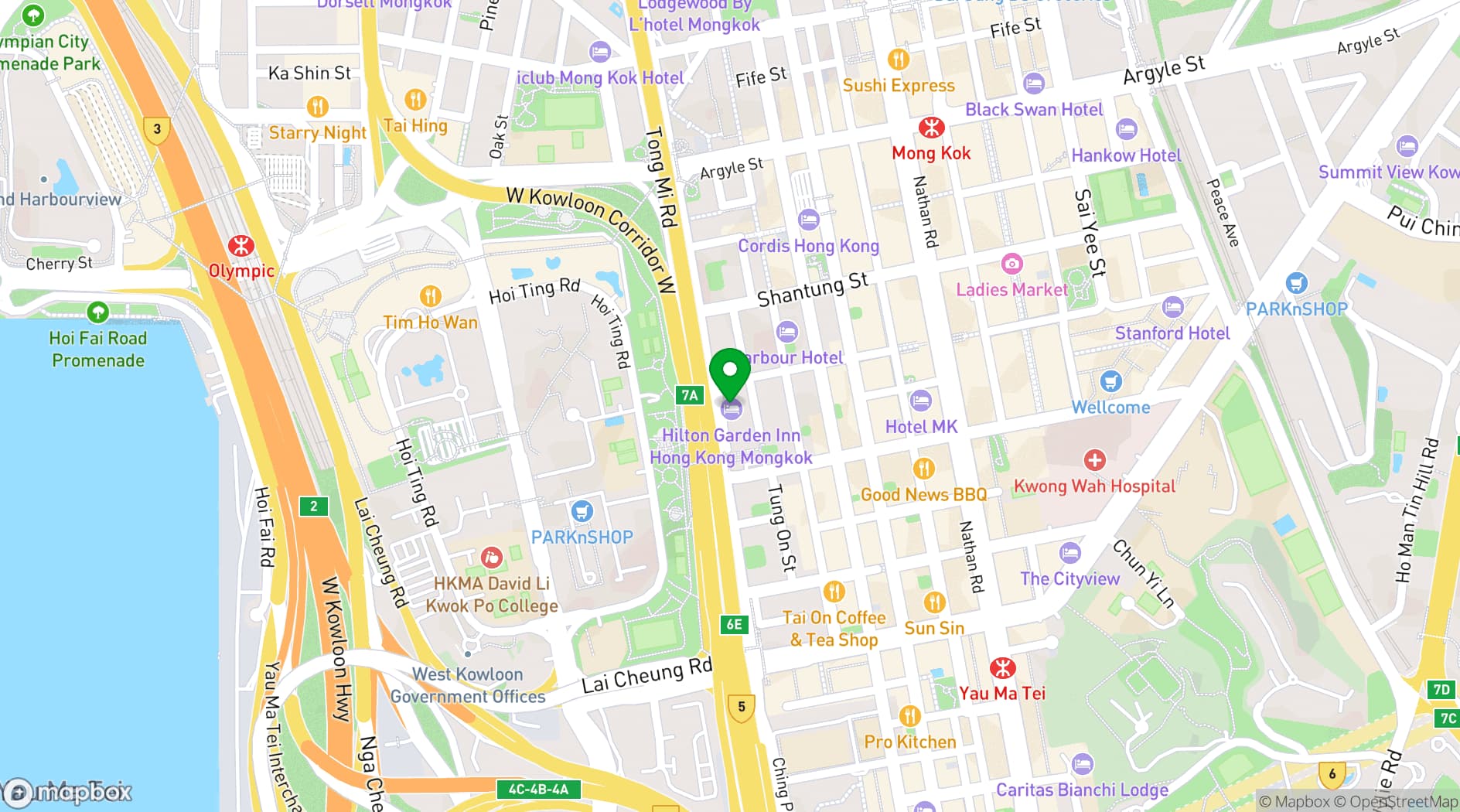 Map showing Hilton Garden Inn Hong Kong Mongkok