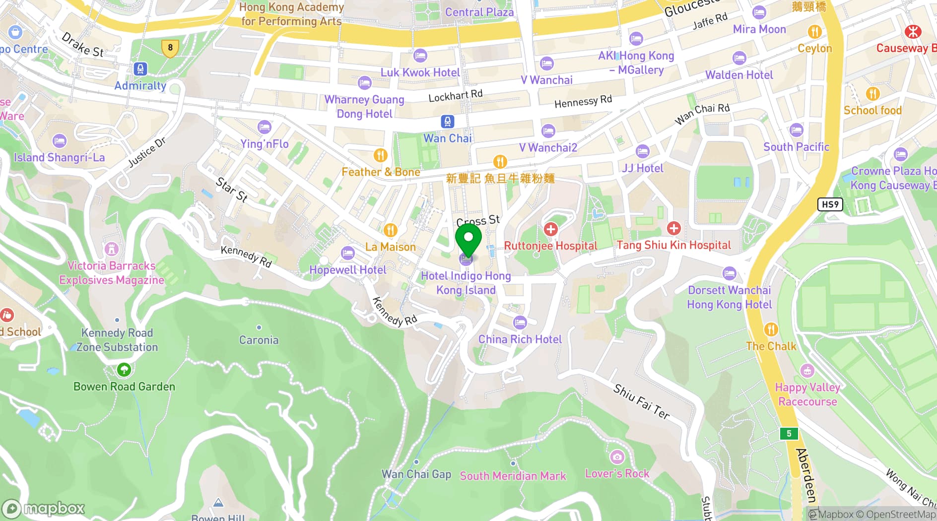 Map showing Hotel Indigo Hong Kong Island