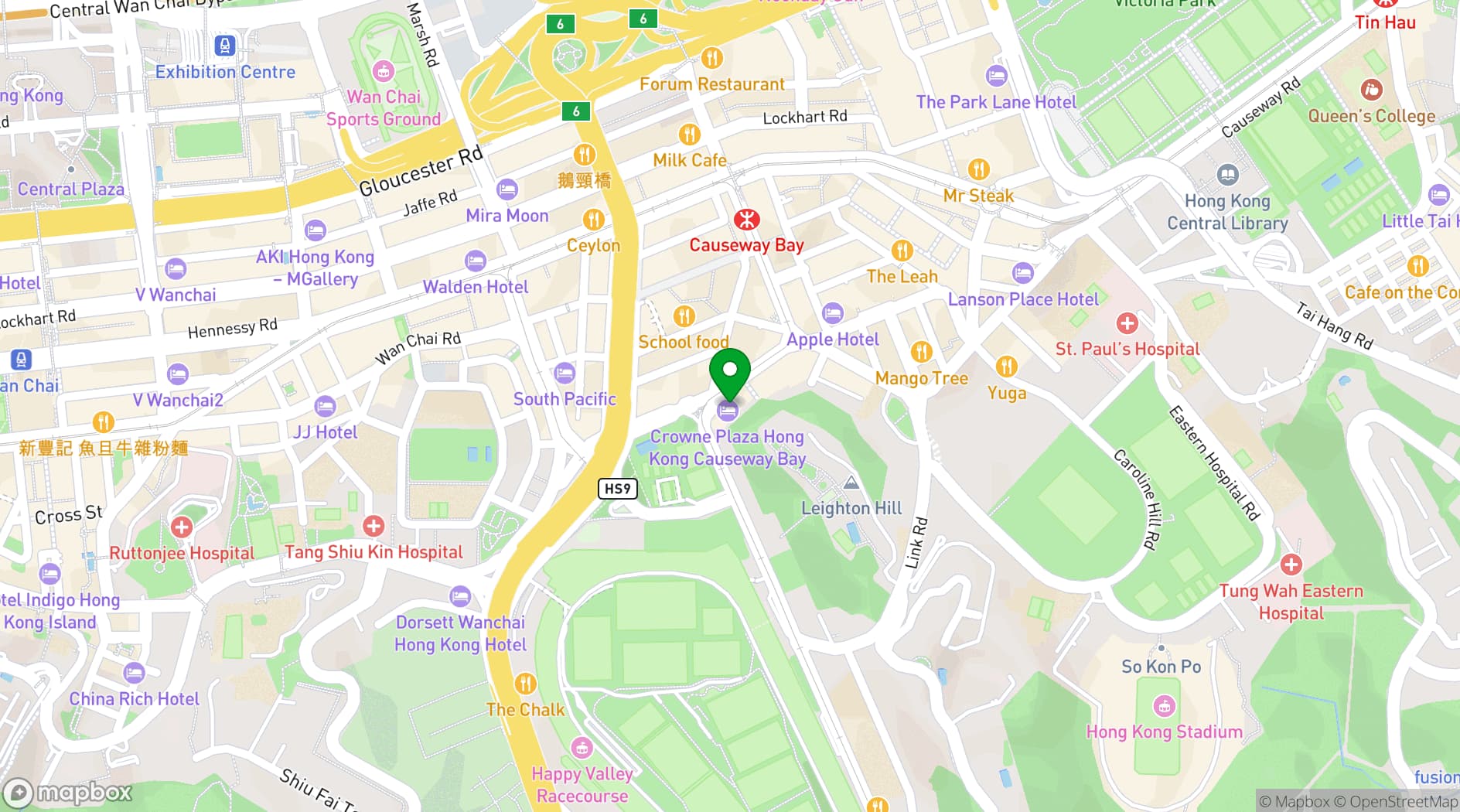 Map showing Crowne Plaza Hong Kong Causeway Bay