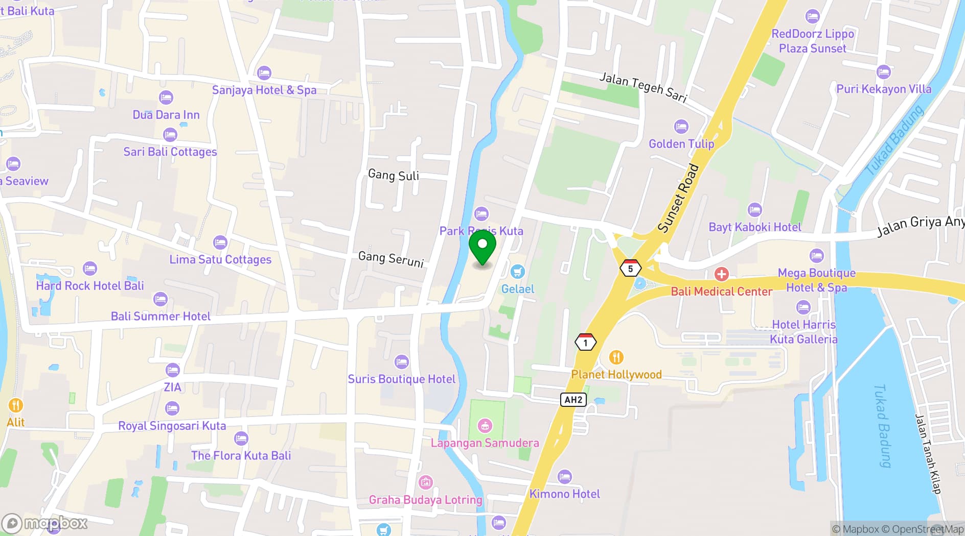 Map showing Hotel Santika Kuta Bali