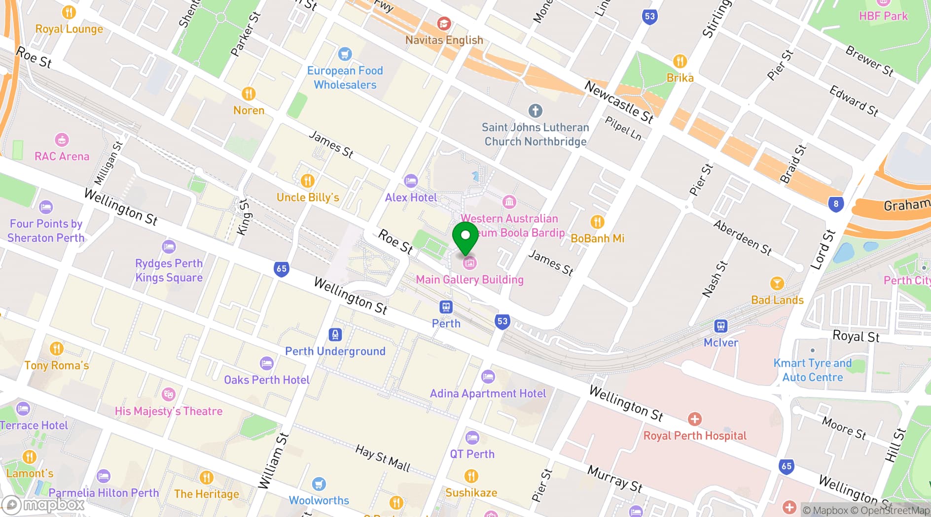 Map showing The Art Gallery of Western Australia
