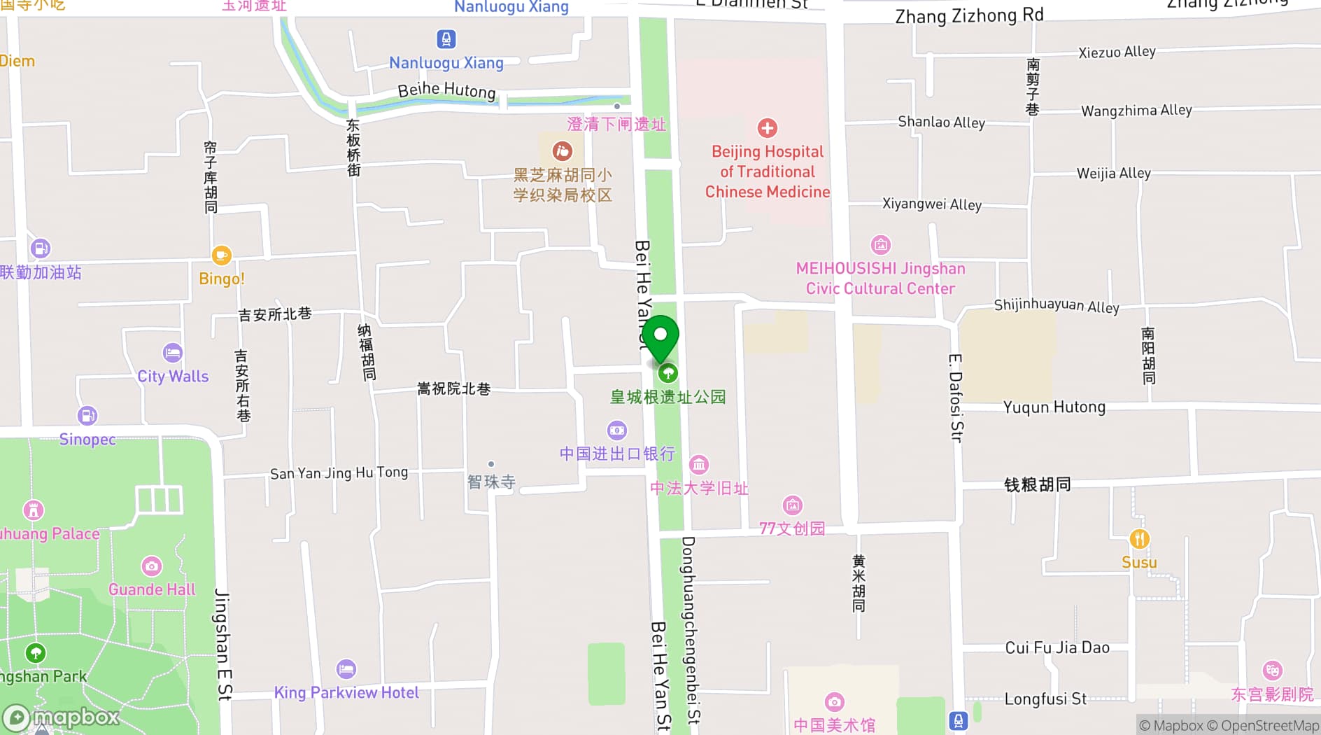 Map showing Jingshan Garden Hotel Beijing