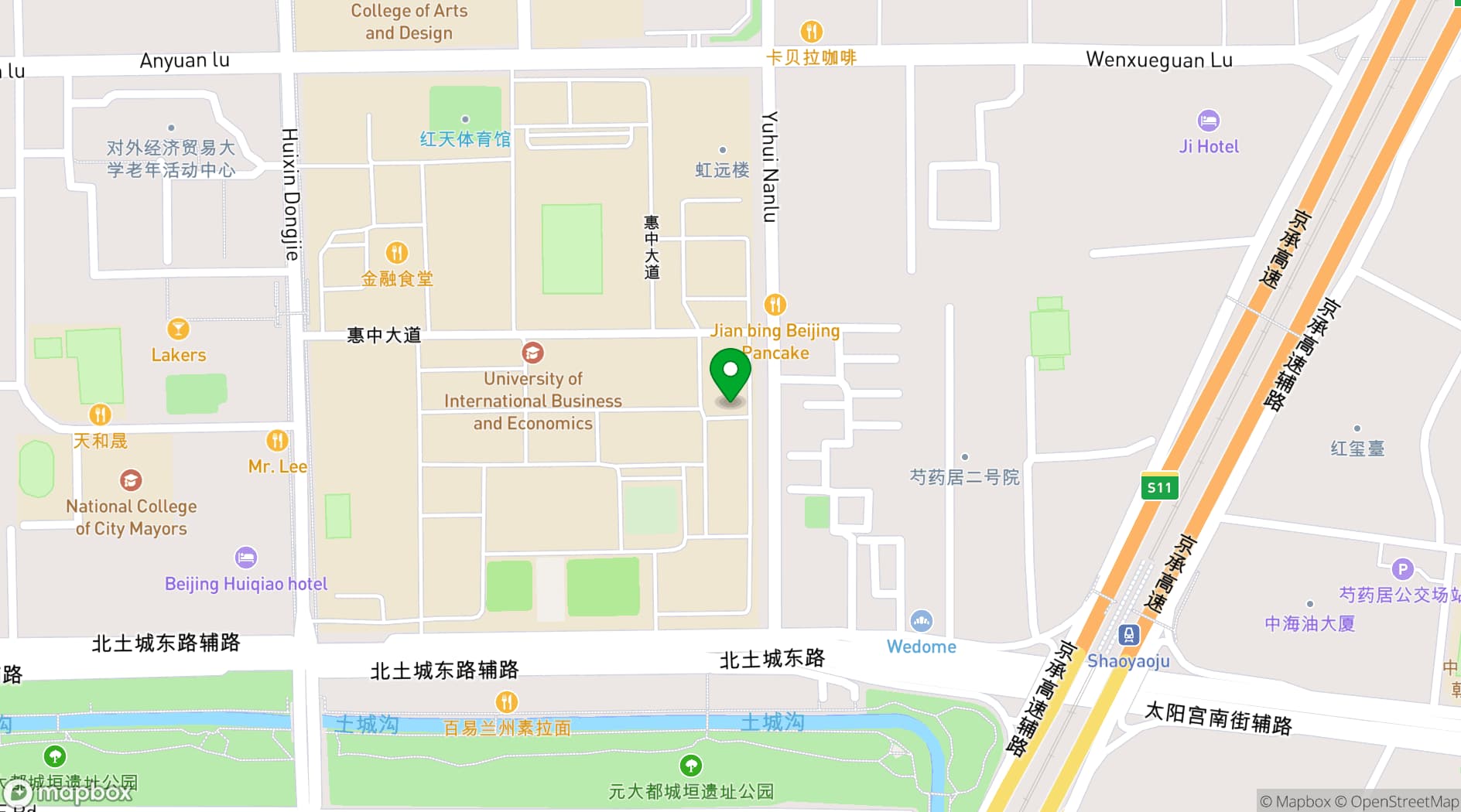 Map showing Huiqiao Hotel Beijing