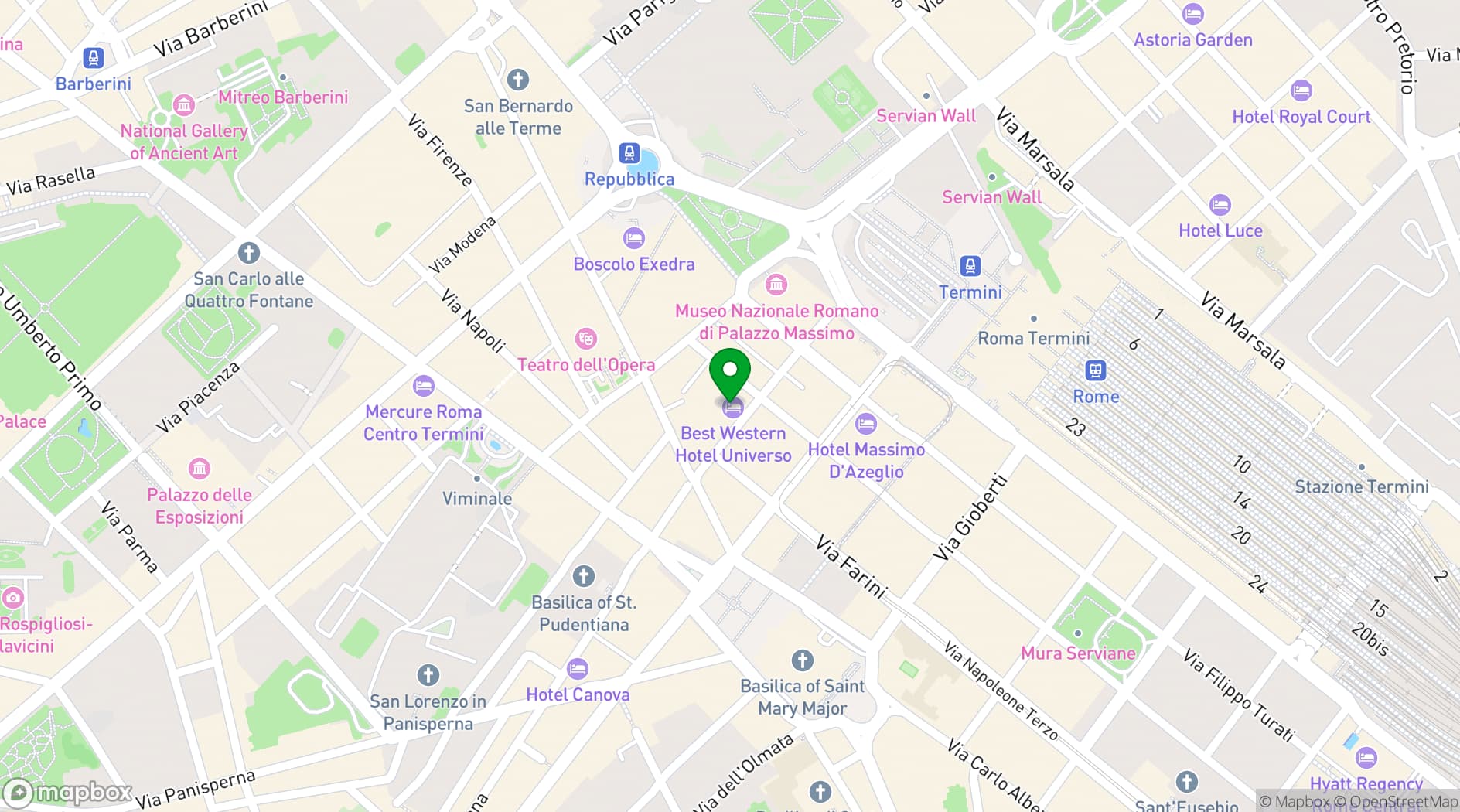 Map showing Hotel Universo