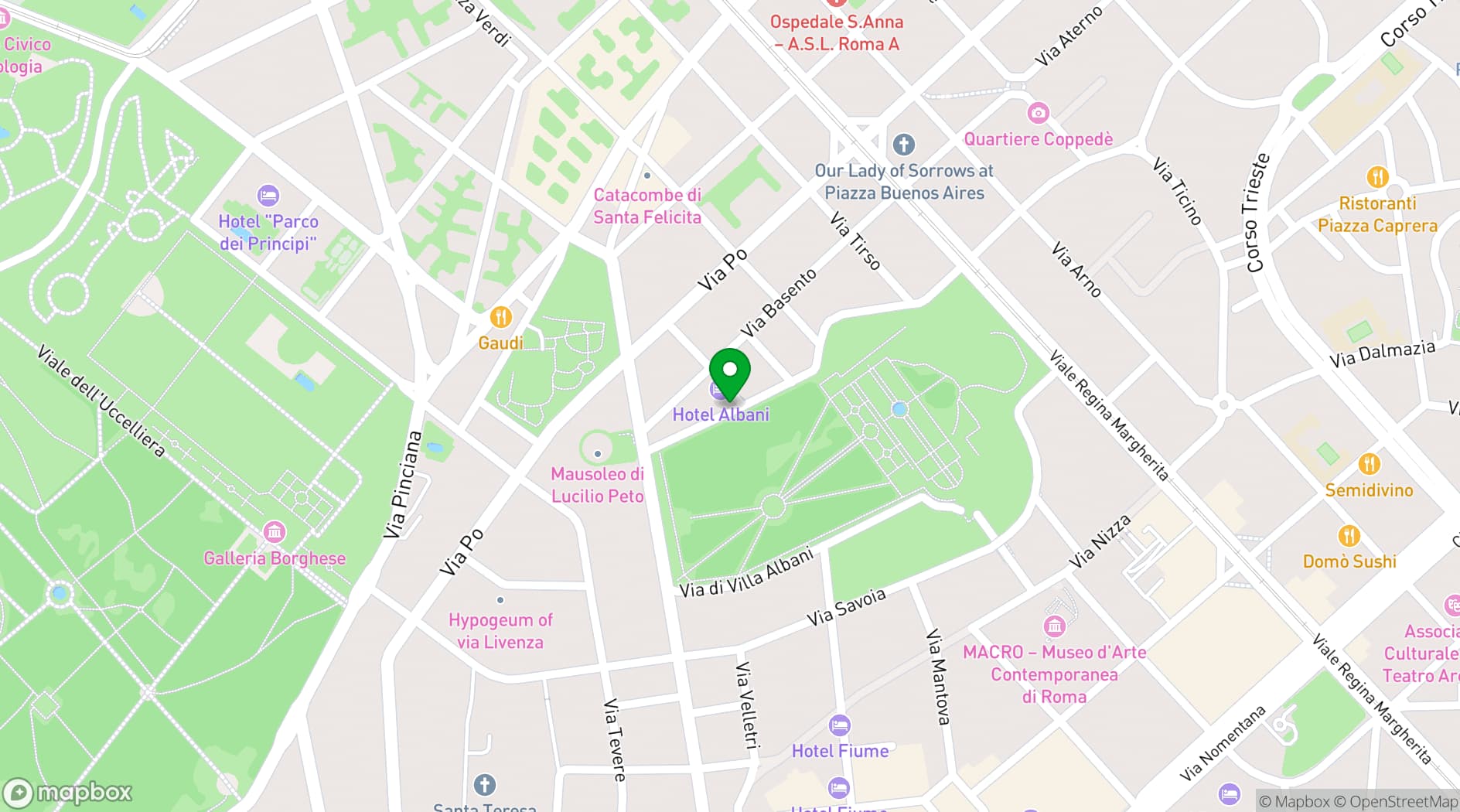 Map showing Hotel Albani Roma