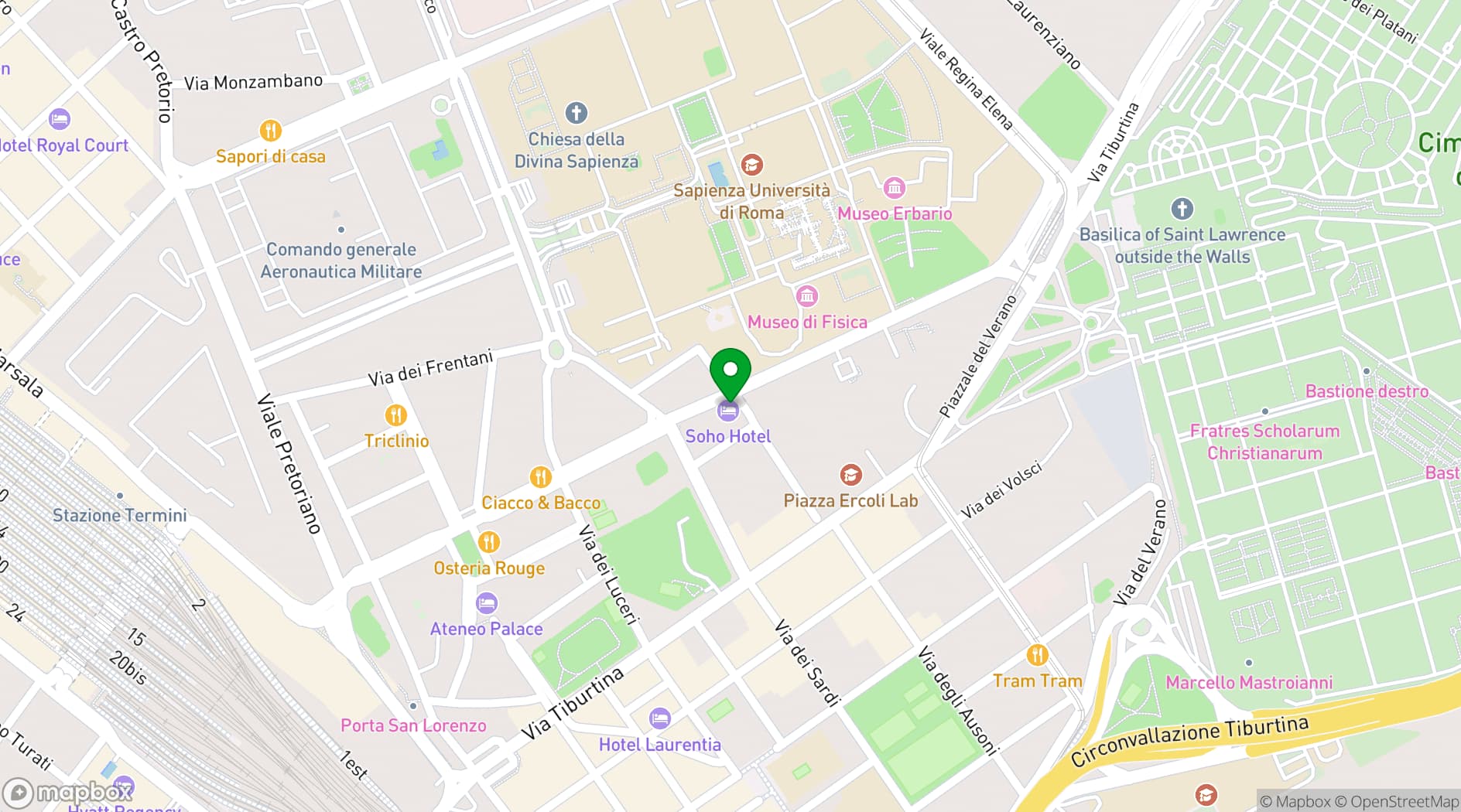 Map showing Soho House Rome