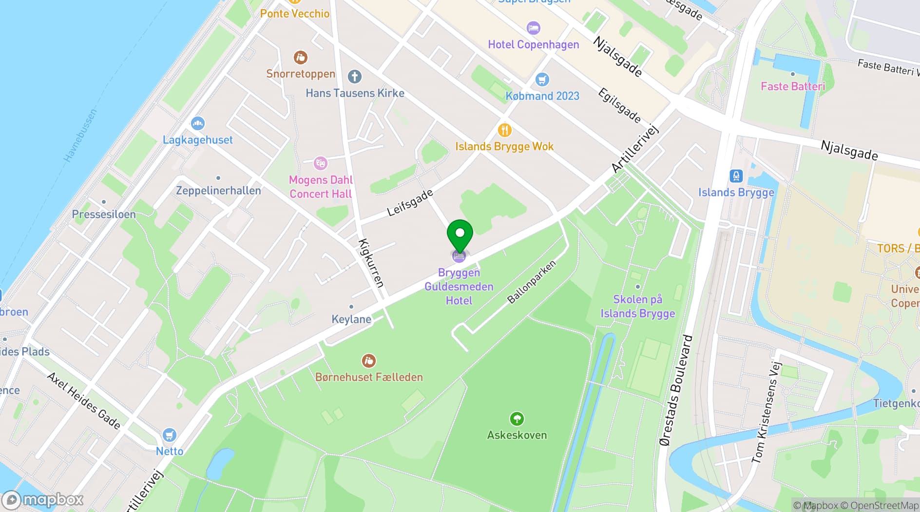 Map showing Bryggen Guldsmeden Hotel