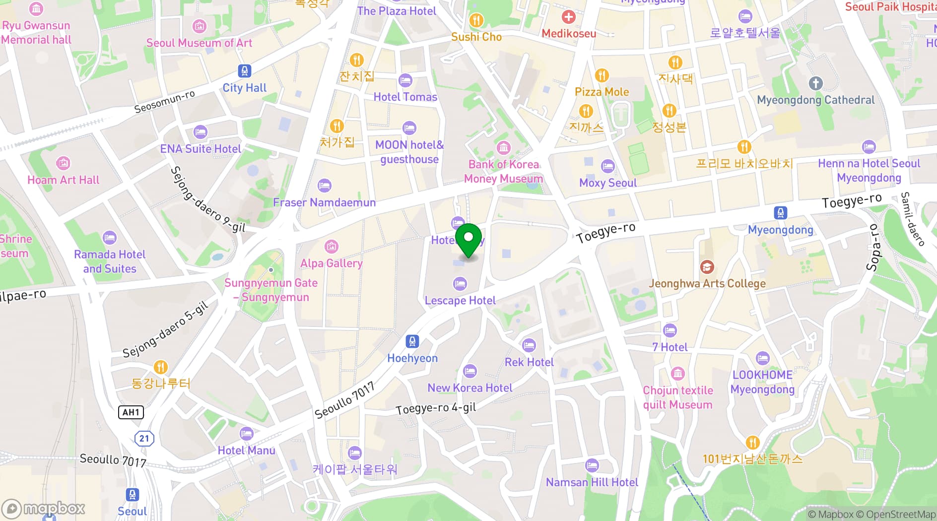 Map showing L'Escape Hotel