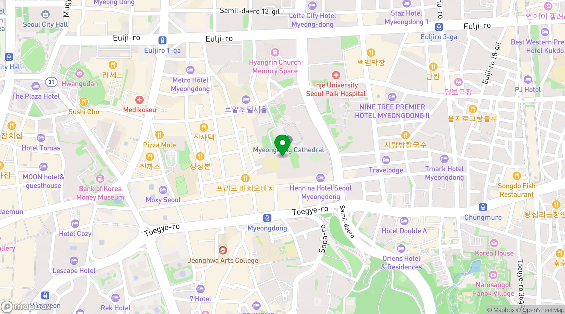 Map showing L7 Myeongdong