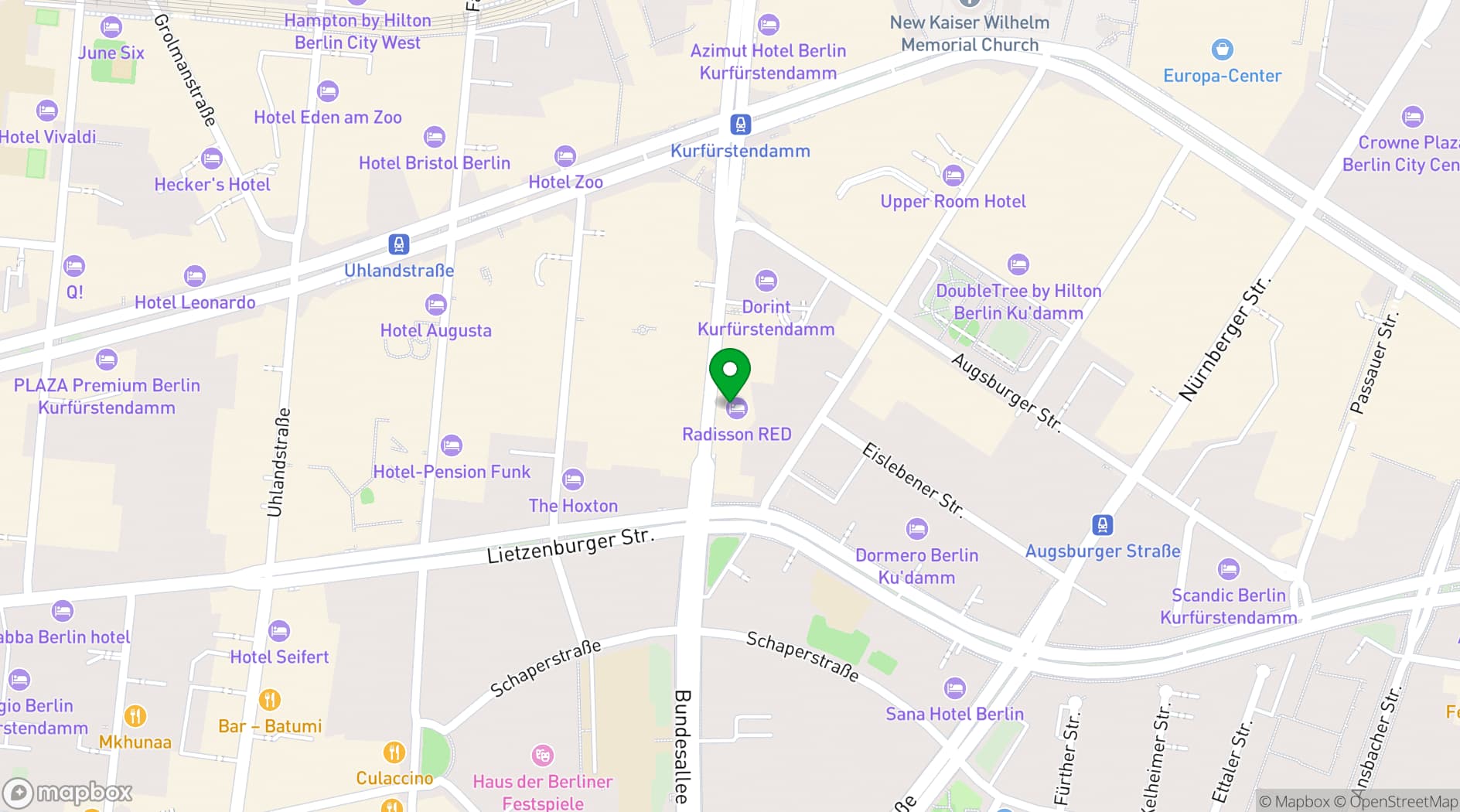 Map showing Radisson RED Berlin Kudamm