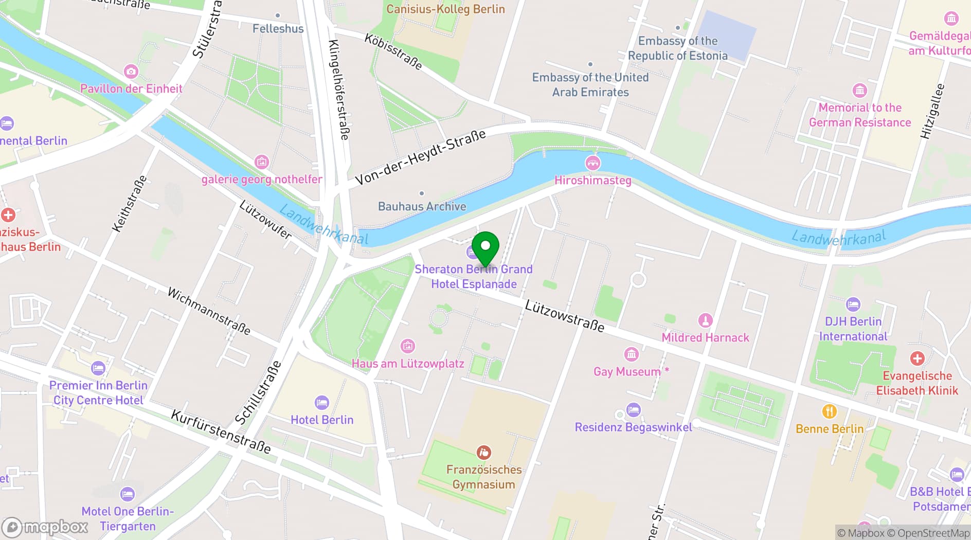 Map showing Sheraton Berlin Grand Hotel Esplanade
