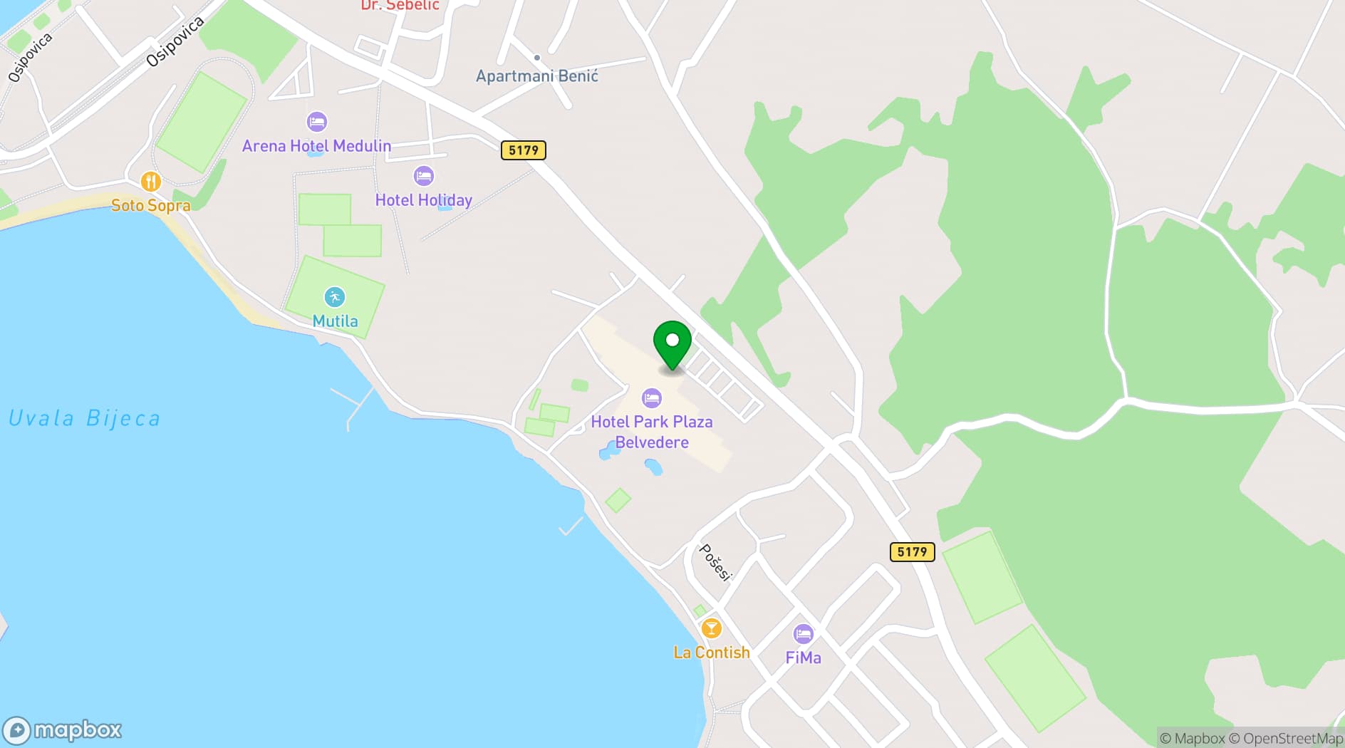 Map showing Park Plaza Belvedere Medulin