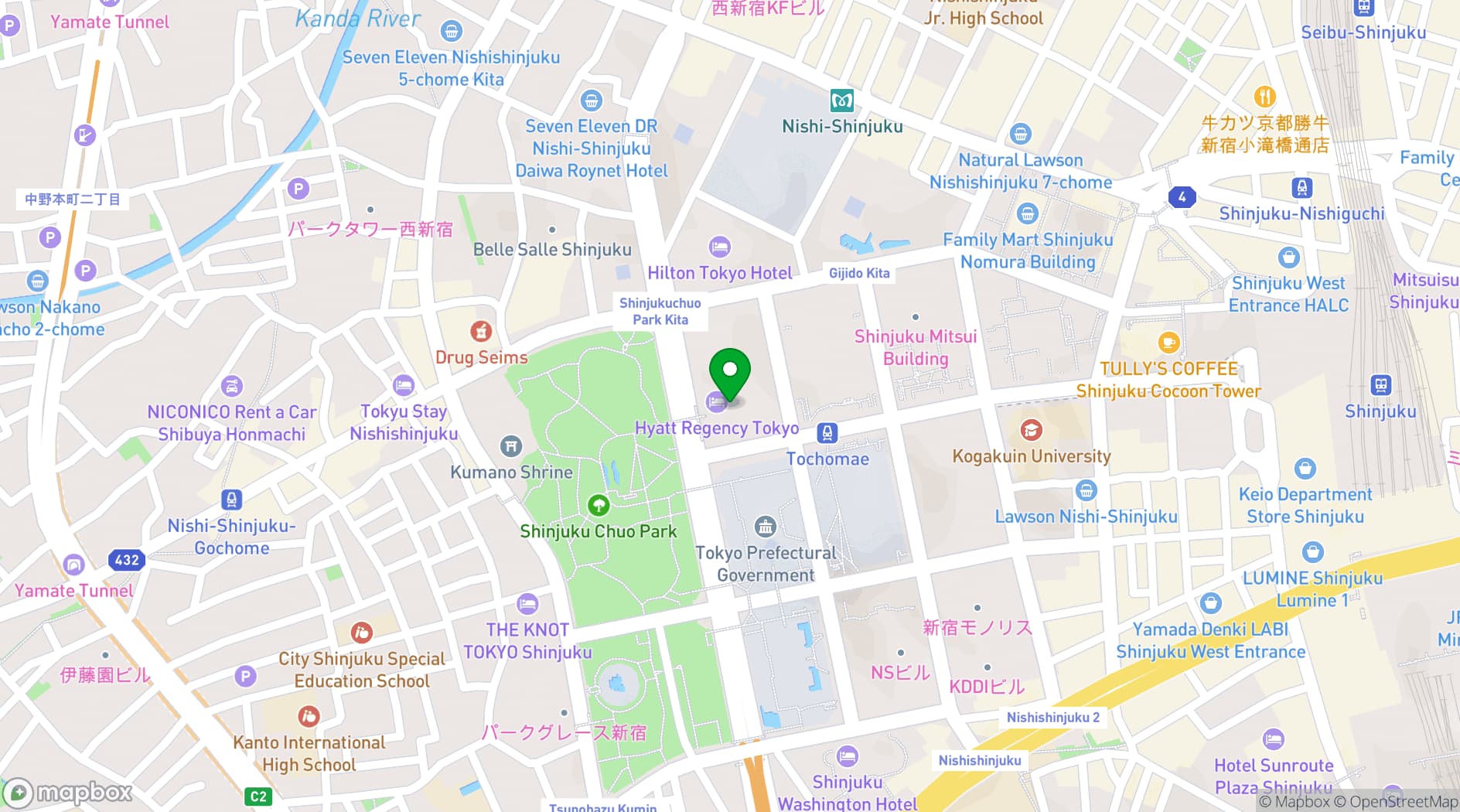 Map showing Hyatt Regency Tokyo