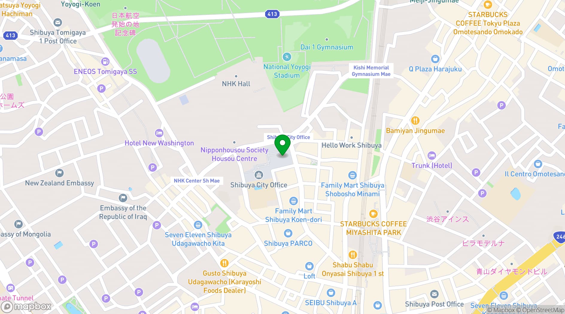 Map showing LINE CUBE SHIBUYA