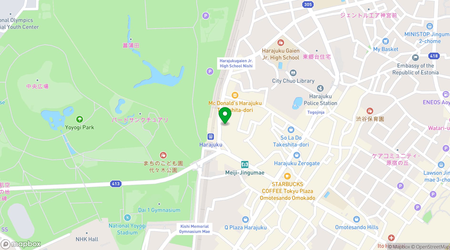Map showing WITH HARAJUKU HALL