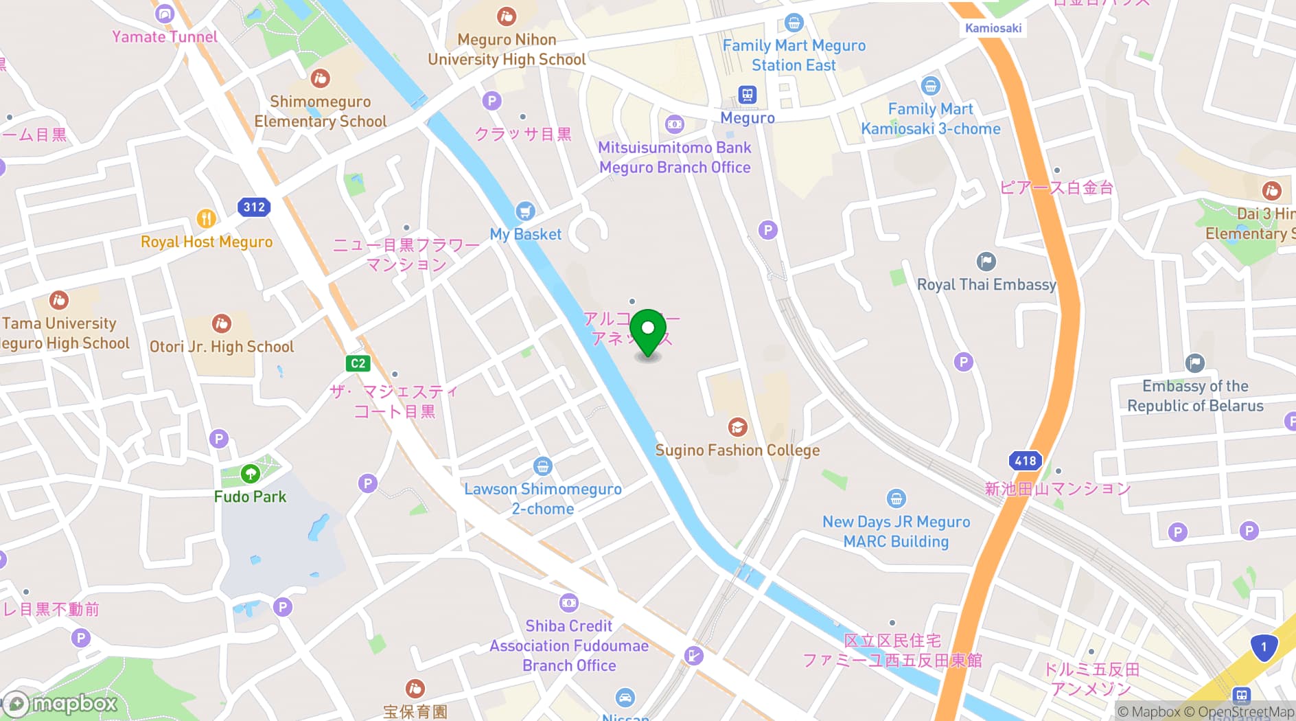 Map showing Hotel Gajoen Tokyo