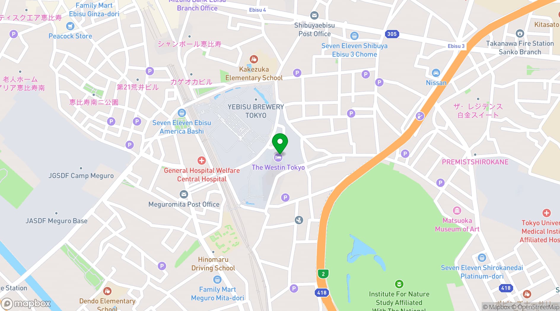 Map showing The Westin Tokyo