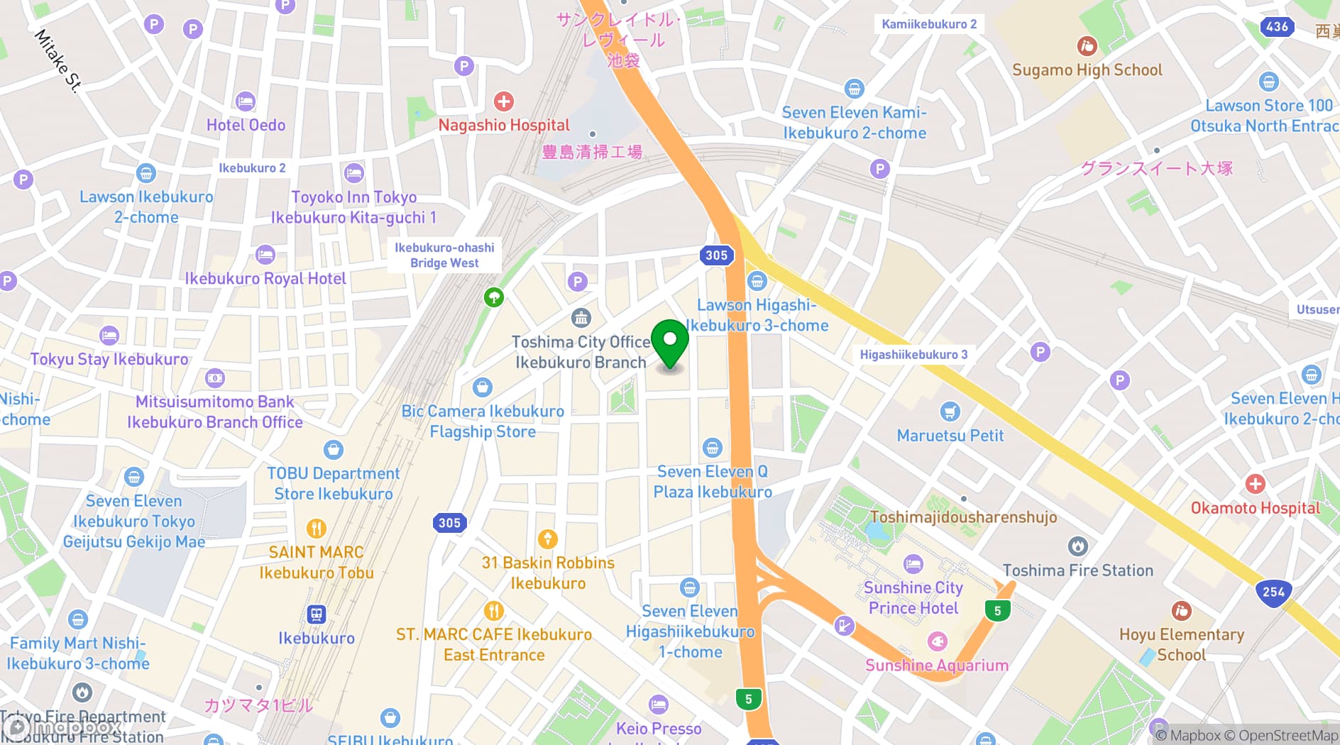 Map showing Tokyo Building Brillia Hall (Toshima Civic Arts and Culture Theatre)