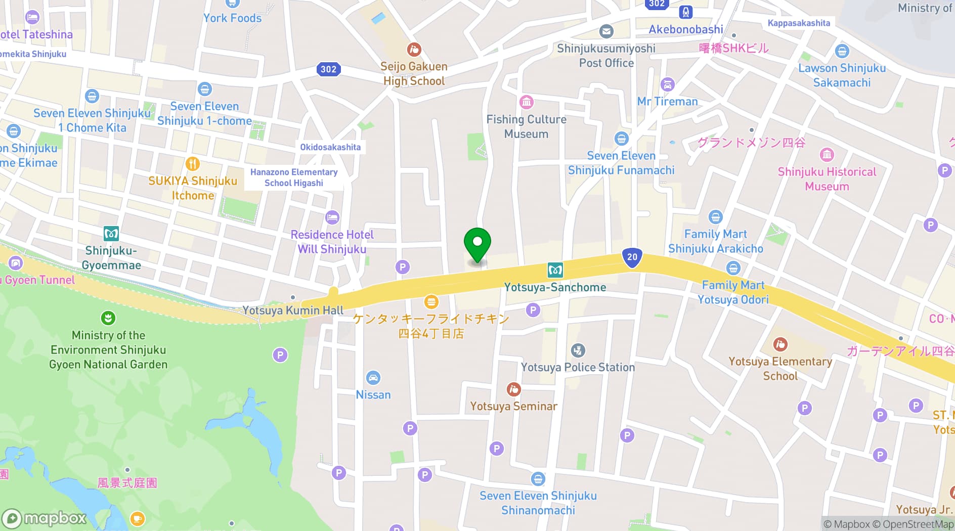 Map showing Hotel Wing International Premium Tokyo Yotsuya